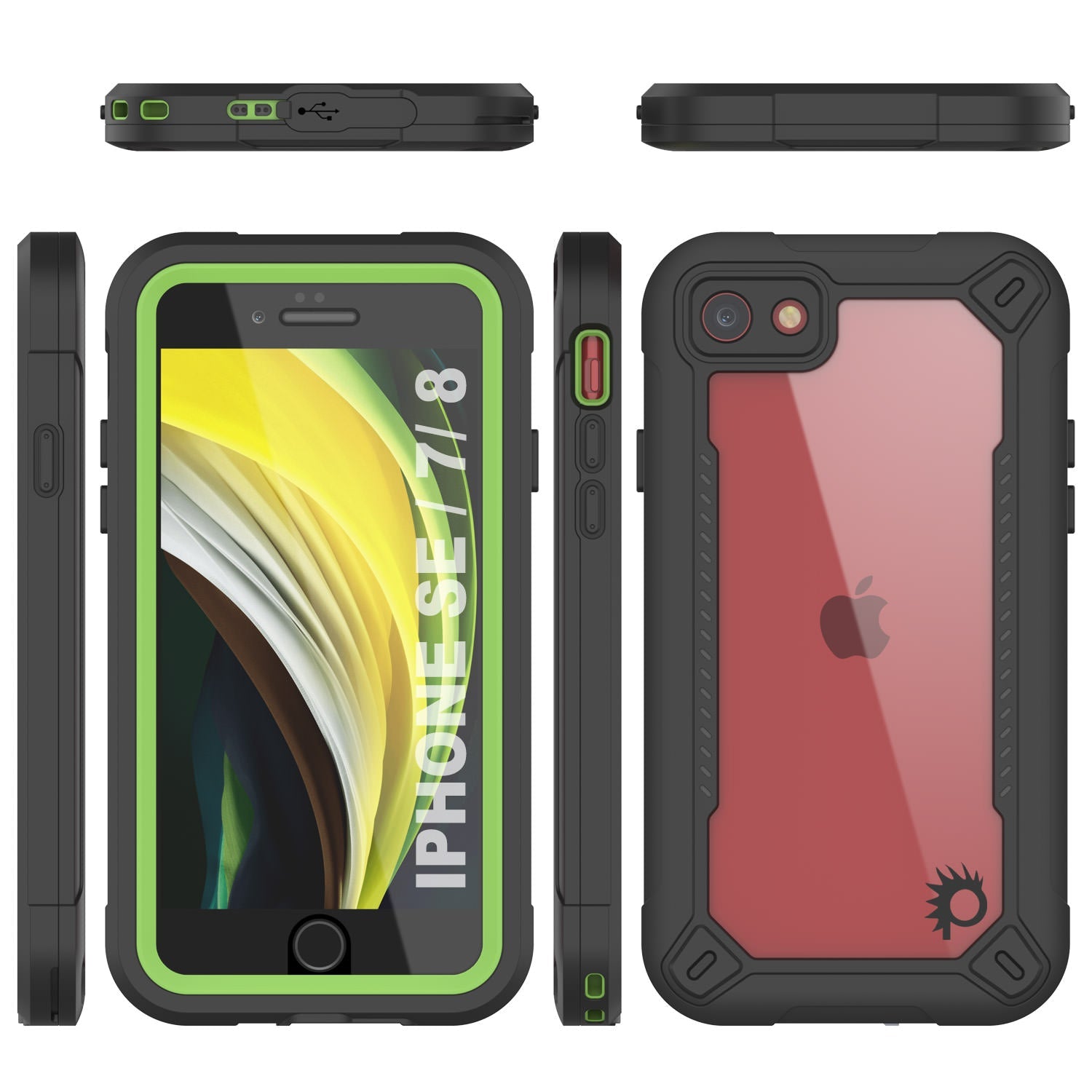 Capa à prova d'água IP68 para iPhone SE (4,7"), Punkcase [Verde] [Série Maximus] [Ajuste Slim] [Certificado IP68] [Resistente a Choques] Capa de Armadura Transparente com Protetor de Tela | Proteção Total