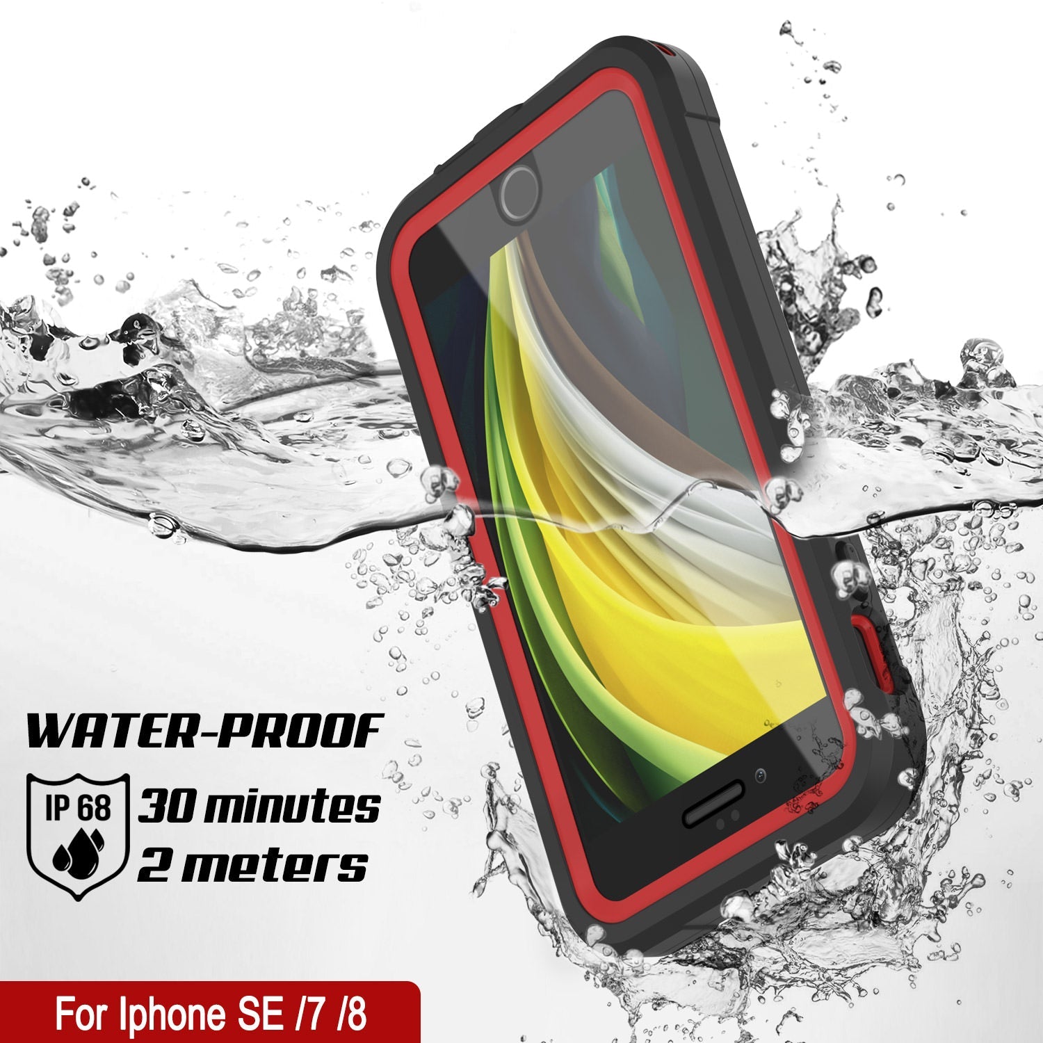 Capa à prova d'água IP68 para iPhone SE (4.7"), Punkcase [vermelho] [Série Maximus] [Ajuste Fino] [Certificado IP68] [Resistente a Choque] Capa de Armadura Transparente com Protetor de Tela | Proteção Definitiva