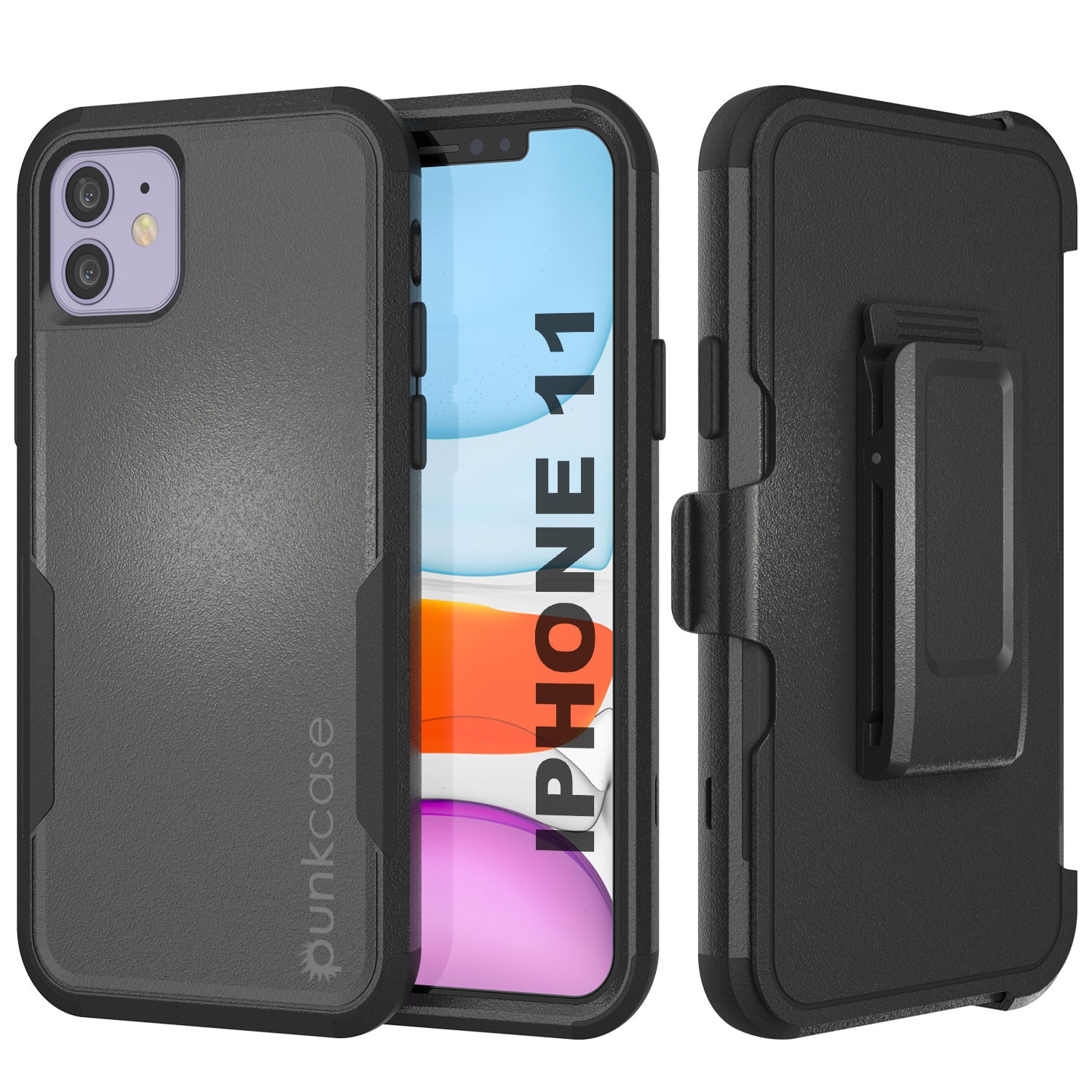 Capa de suporte Punkcase para iPhone 11 com clip para cinto, multi-camada e coldre da série Patron [Preto]