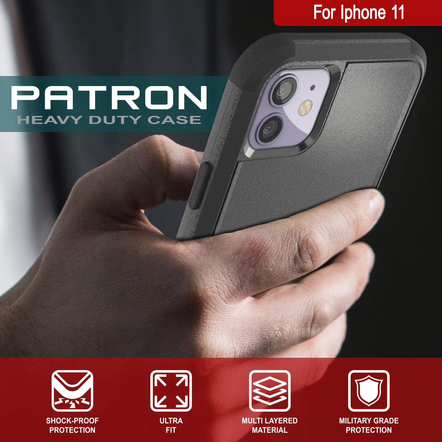 Punkcase for iPhone 11 Belt Clip Multilayer Holster Case [Patron Series] [Black] (Color in image: Red-Black)