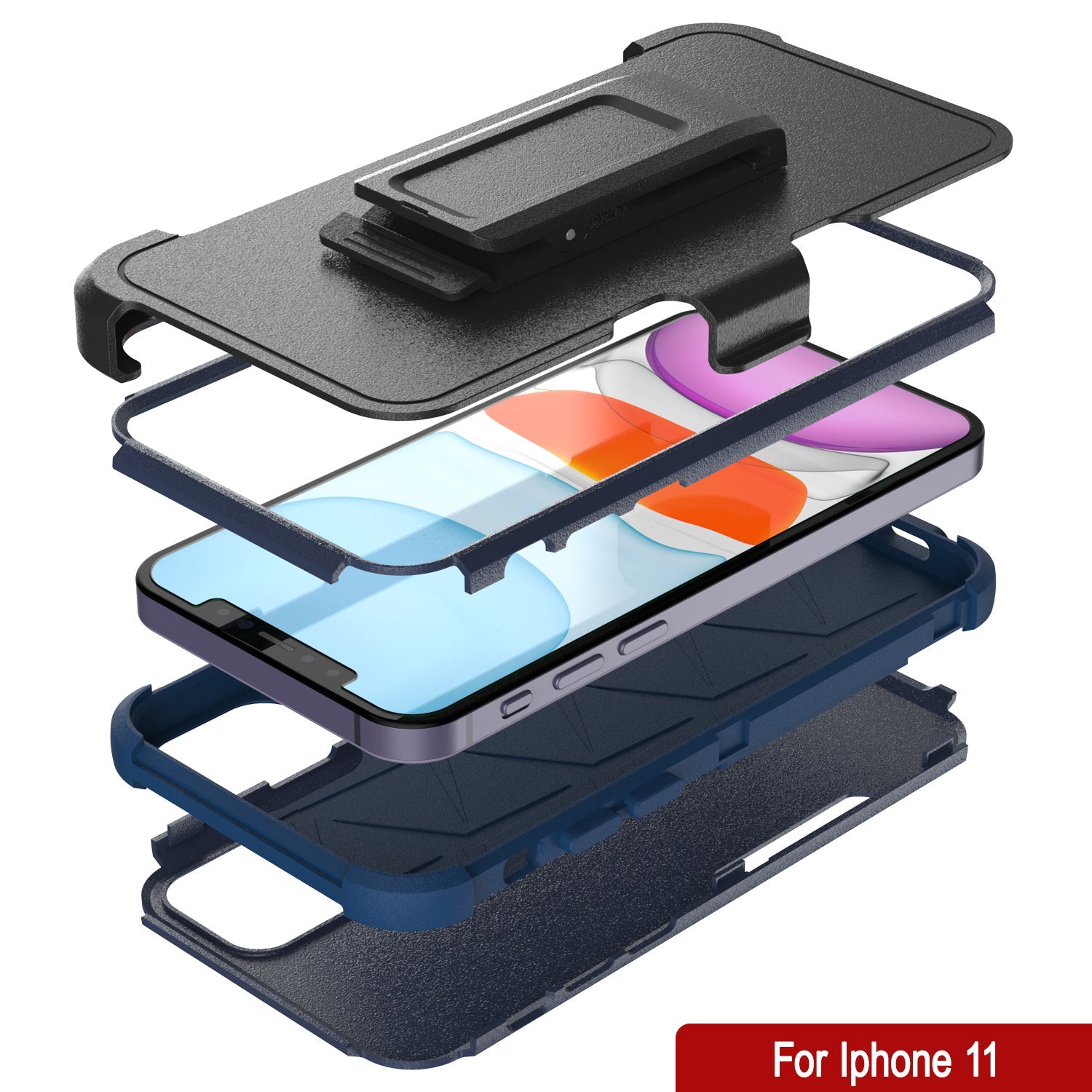 Punkcase for iPhone 11 Belt Clip Multilayer Holster Case [Patron Series] [Navy]