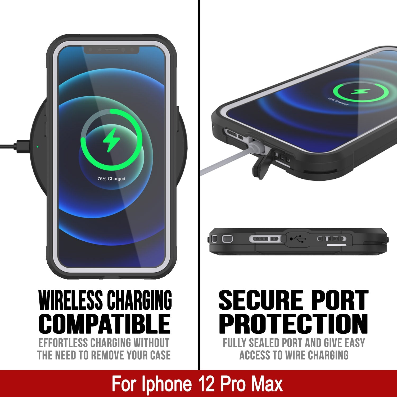 Capa à prova d'água IP68 para iPhone 12 Pro Max, Punkcase [branco] [Série Maximus] [Slim Fit] [Certificado IP68] [Resistente a choques] Cobertura transparente de armadura com protetor de tela | Proteção máxima