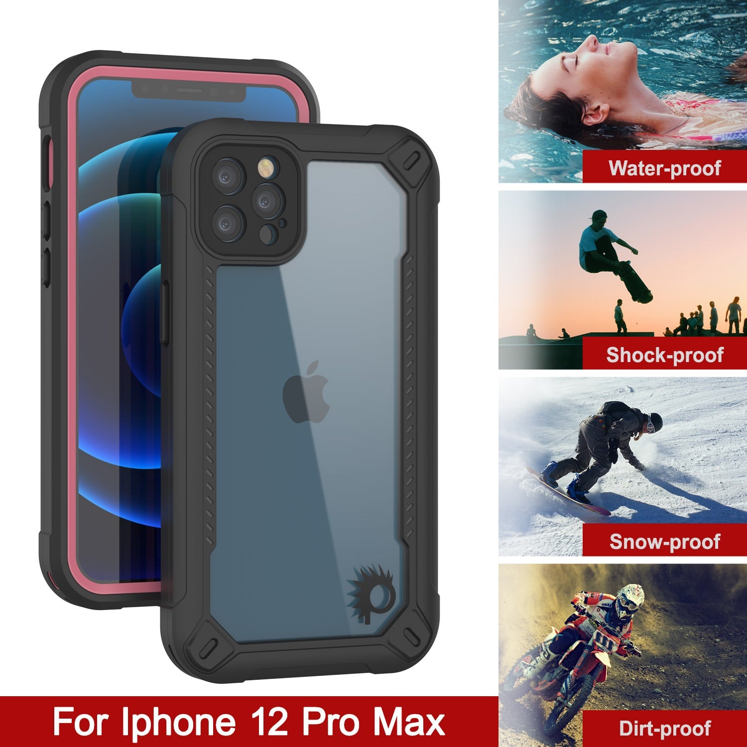 Capa à prova d'água IP68 para iPhone 12 Pro Max, Punkcase [rosa] [Série Maximus] [Ajuste Slim] [Certificado IP68] [Resistente a Choques] Capa Protetora Transparente com Protetor de Tela | Proteção Final