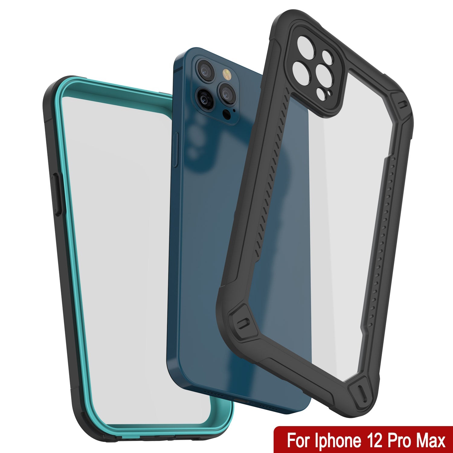 Capa à prova d'água IP68 para iPhone 12 Pro Max, Punkcase [teal] [Série Maximus] [Slim Fit] [Certificado IP68] [Resistente a Choques] Capa Transparente com Protetor de Tela | Proteção máxima