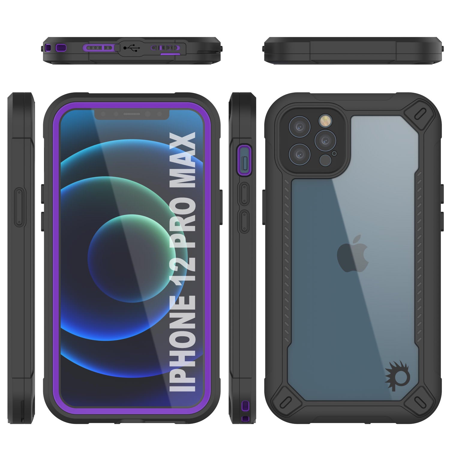 Capa à prova d'água IP68 para iPhone 12 Pro Max, Punkcase [Roxo] [Série Maximus] [Ajuste Slim] [Certificado IP68] [Resistente a Choques] Capa Transparente com Protetor de Tela | Proteção Total