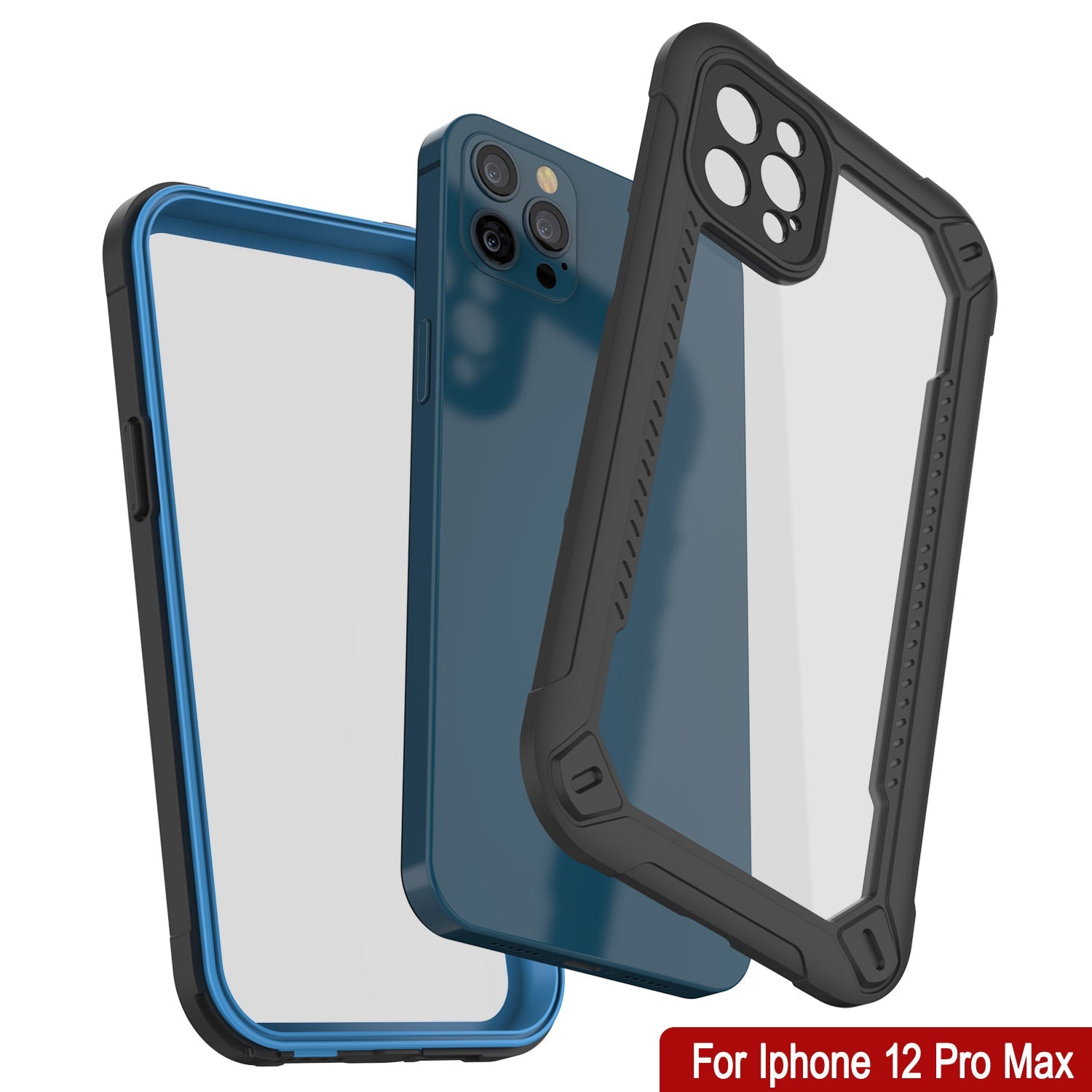 Capa à prova d'água IP68 para iPhone 12 Pro Max, Punkcase [Azul] [Série Maximus] [Ajuste Slim] [Certificado IP68] [Resistente a Choques] Capa Transparente com Protetor de Tela | Proteção Máxima