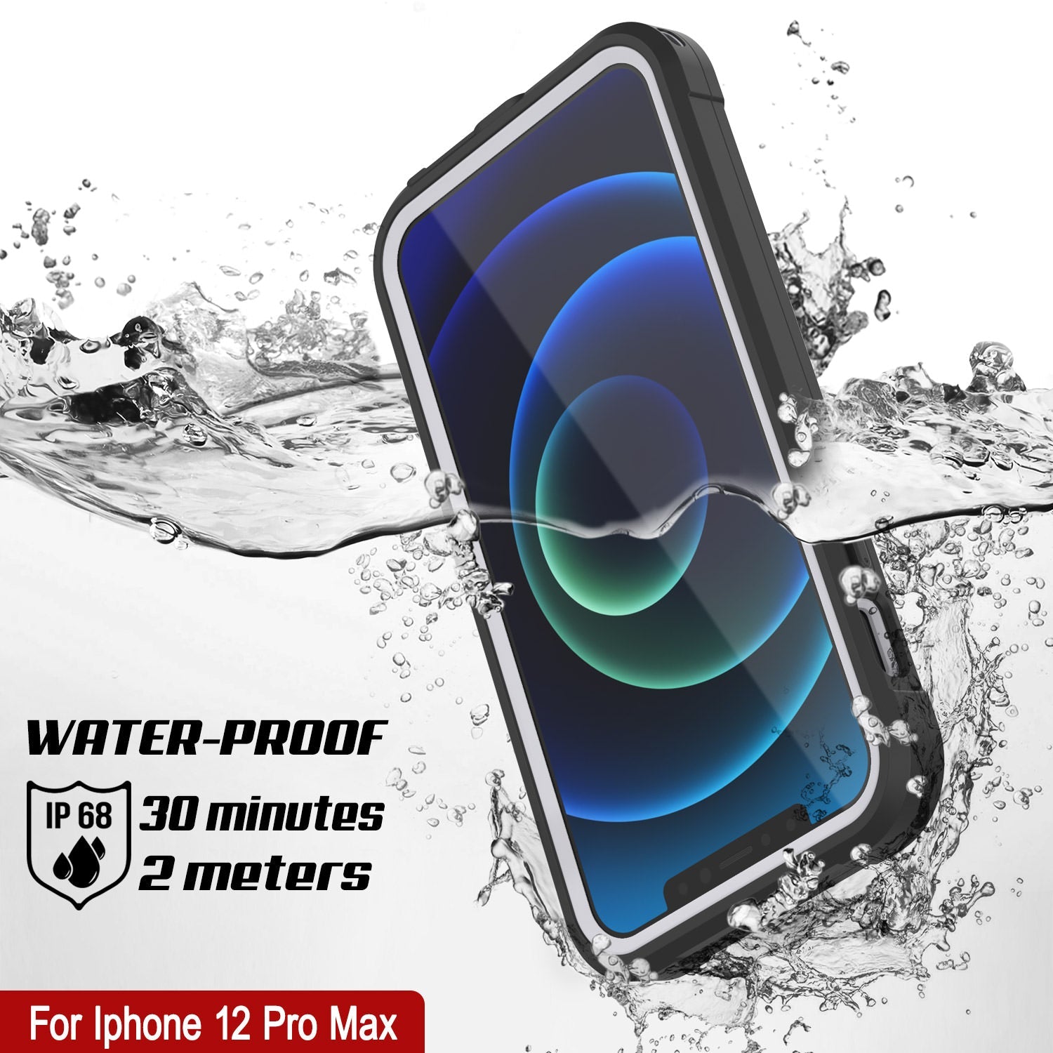 Capa à prova d'água IP68 para iPhone 12 Pro Max, Punkcase [branco] [Série Maximus] [Slim Fit] [Certificado IP68] [Resistente a choques] Cobertura transparente de armadura com protetor de tela | Proteção máxima