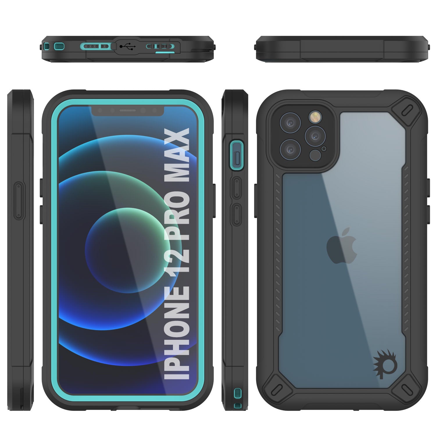 Capa à prova d'água IP68 para iPhone 12 Pro Max, Punkcase [teal] [Série Maximus] [Slim Fit] [Certificado IP68] [Resistente a Choques] Capa Transparente com Protetor de Tela | Proteção máxima