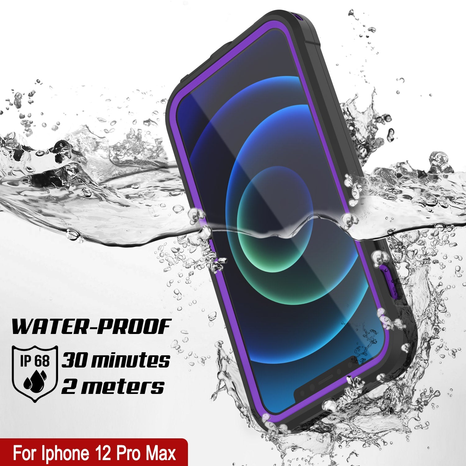 Capa à prova d'água IP68 para iPhone 12 Pro Max, Punkcase [Roxo] [Série Maximus] [Ajuste Slim] [Certificado IP68] [Resistente a Choques] Capa Transparente com Protetor de Tela | Proteção Total