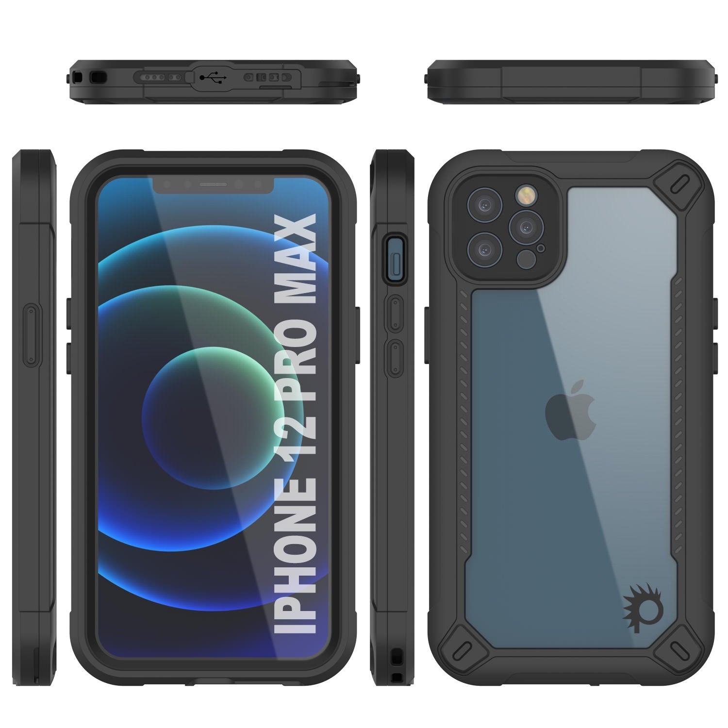 Capa à prova d'água IP68 para iPhone 12 Pro Max, Punkcase [Preto] [Série Maximus] [Ajuste fino] [Certificado IP68] [À prova de choque] Capa transparente Armor com protetor de tela | Proteção máxima