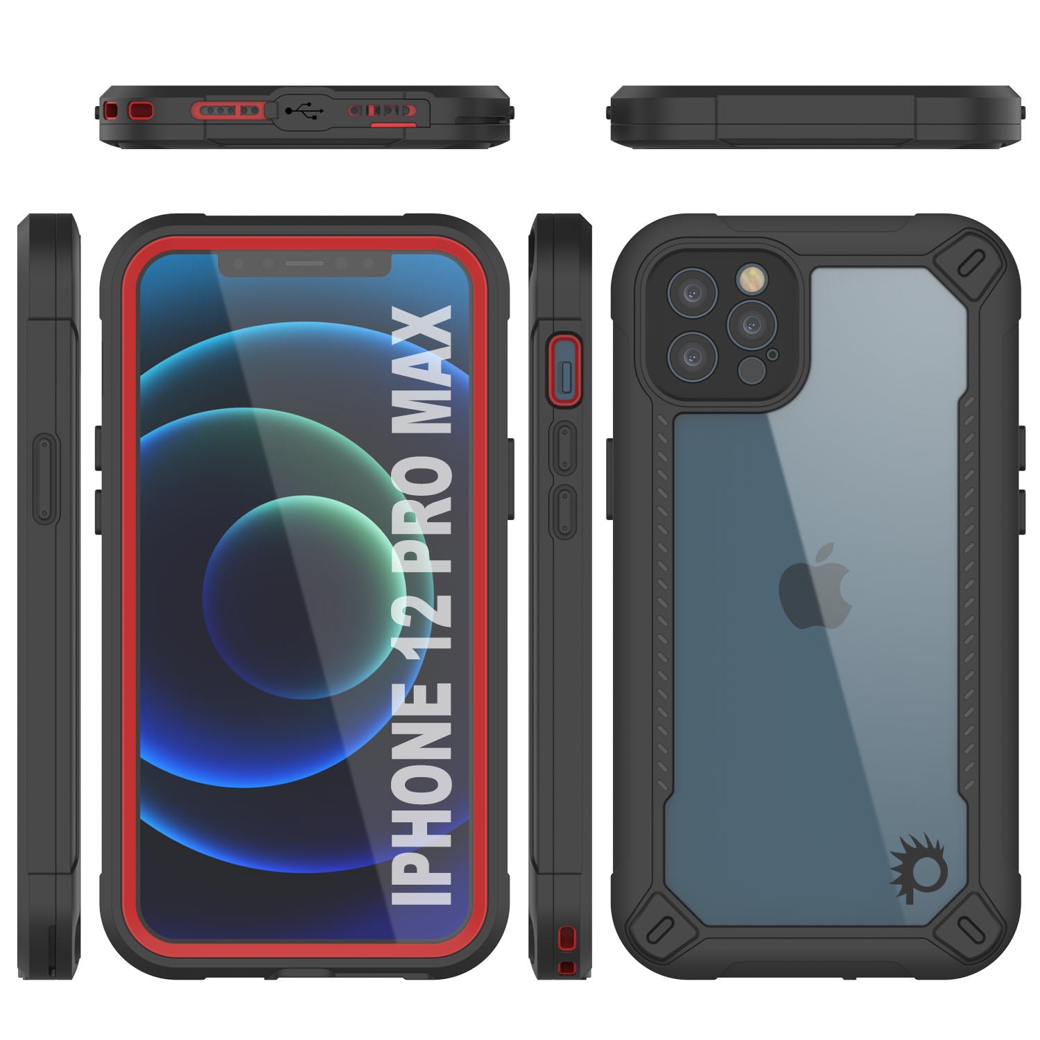 Capa à Prova d'Água IP68 para iPhone 12 Pro Max, Punkcase [vermelha] [Série Maximus] [Ajuste Fino] [Certificado IP68] [Resistente a Choques] Capa Transparente Armor com Protetor de Tela | Proteção Suprema
