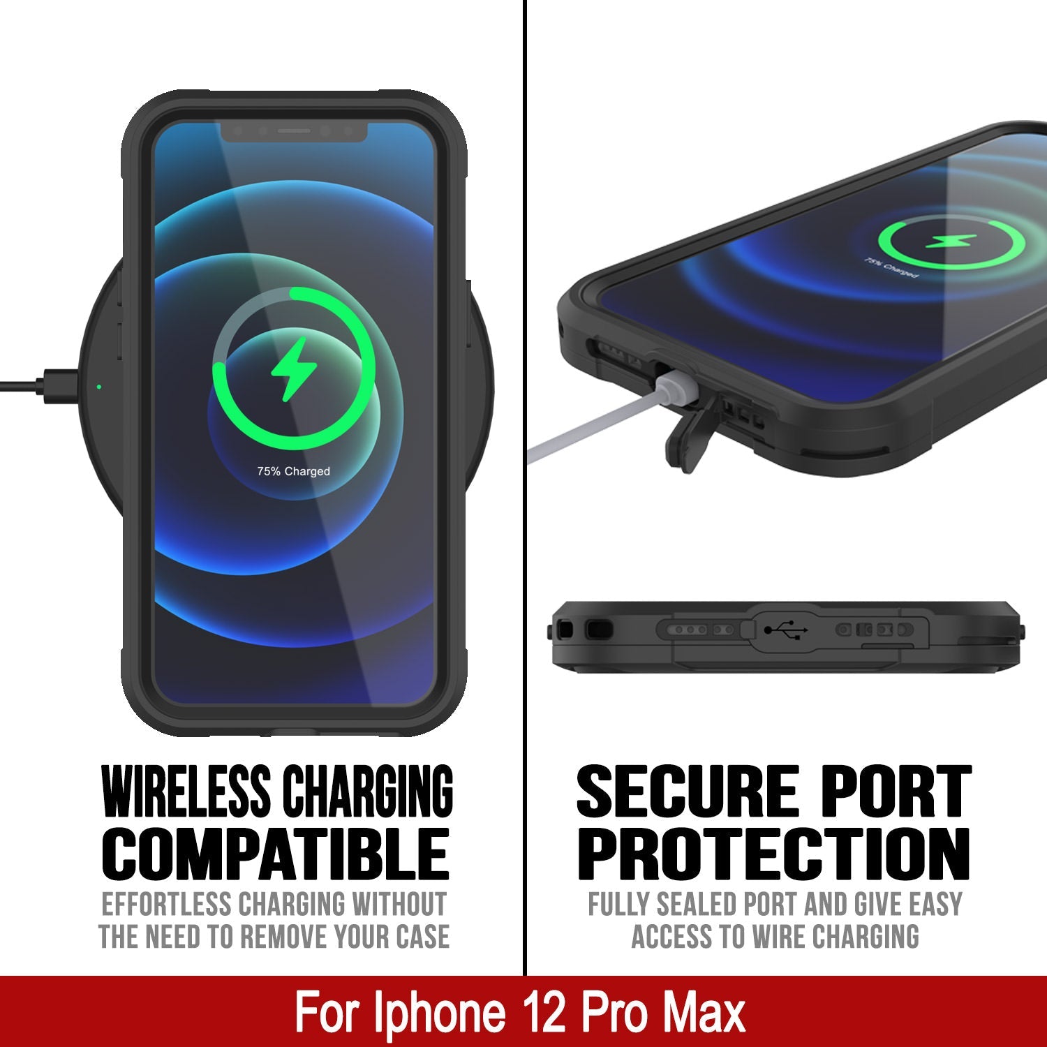 Capa à prova d'água IP68 para iPhone 12 Pro Max, Punkcase [Preto] [Série Maximus] [Ajuste fino] [Certificado IP68] [À prova de choque] Capa transparente Armor com protetor de tela | Proteção máxima
