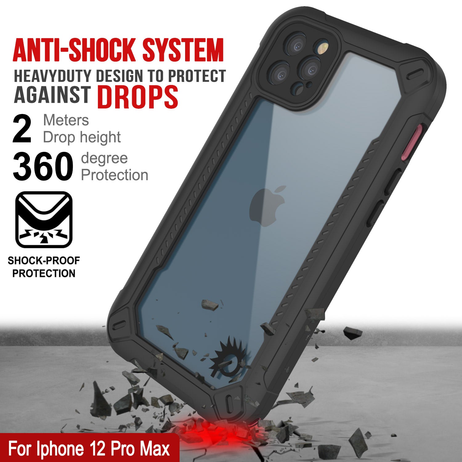 Capa à prova d'água IP68 para iPhone 12 Pro Max, Punkcase [rosa] [Série Maximus] [Ajuste Slim] [Certificado IP68] [Resistente a Choques] Capa Protetora Transparente com Protetor de Tela | Proteção Final