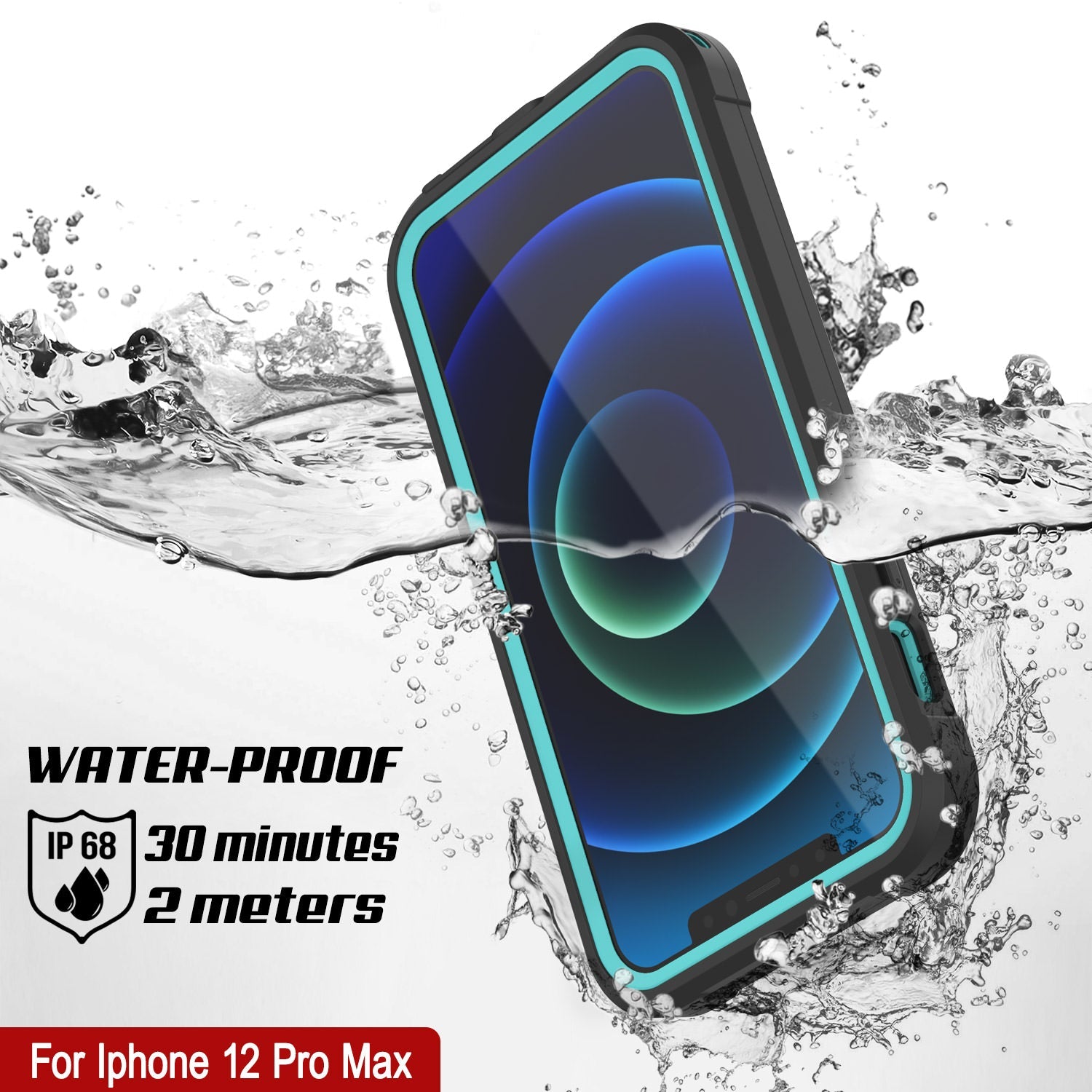 Capa à prova d'água IP68 para iPhone 12 Pro Max, Punkcase [teal] [Série Maximus] [Slim Fit] [Certificado IP68] [Resistente a Choques] Capa Transparente com Protetor de Tela | Proteção máxima