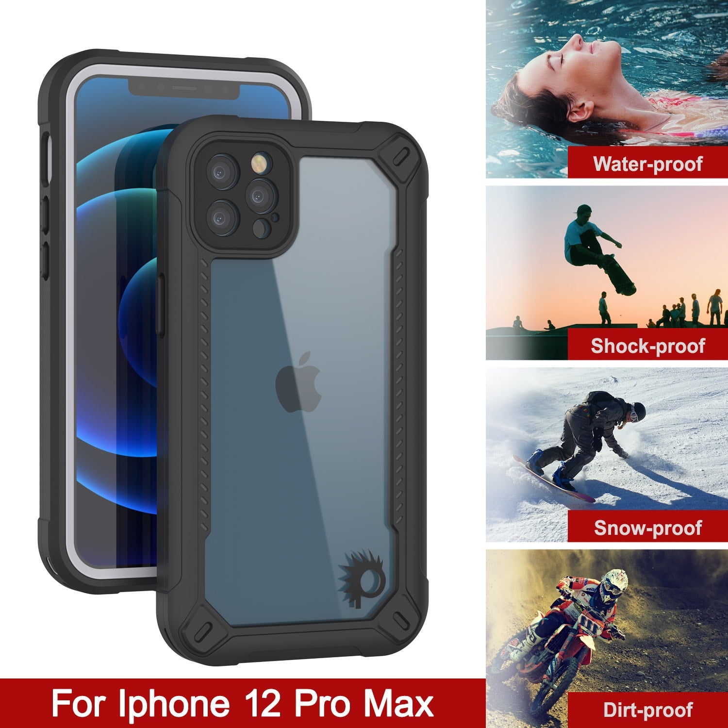 Capa à prova d'água IP68 para iPhone 12 Pro Max, Punkcase [branco] [Série Maximus] [Slim Fit] [Certificado IP68] [Resistente a choques] Cobertura transparente de armadura com protetor de tela | Proteção máxima