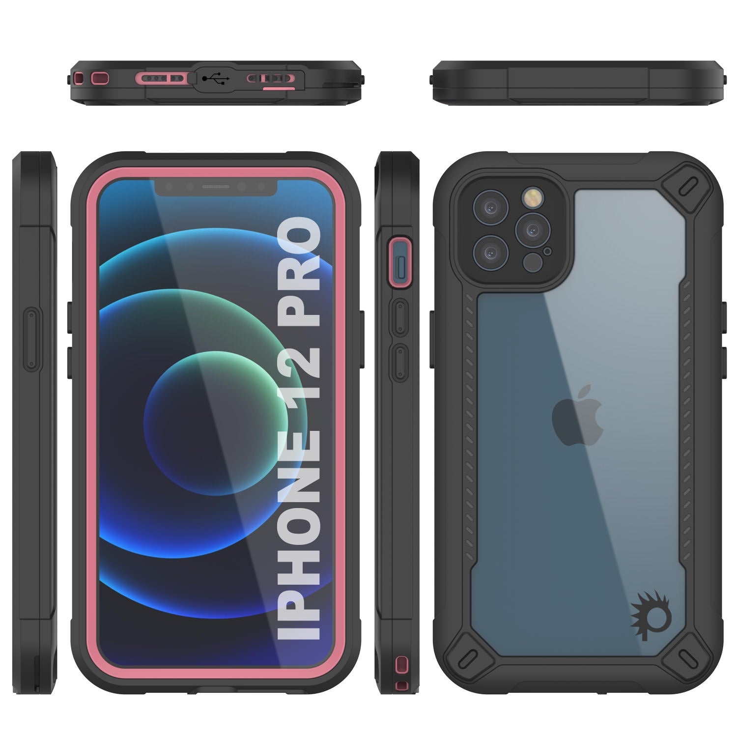 Capa à prova d'água IP68 para iPhone 12 Pro, Punkcase [rosa] [Série Maximus] [Ajuste Slim] [Certificado IP68] [À Prova de Choque] Cobertura de armadura transparente com protetor de tela | Proteção definitiva