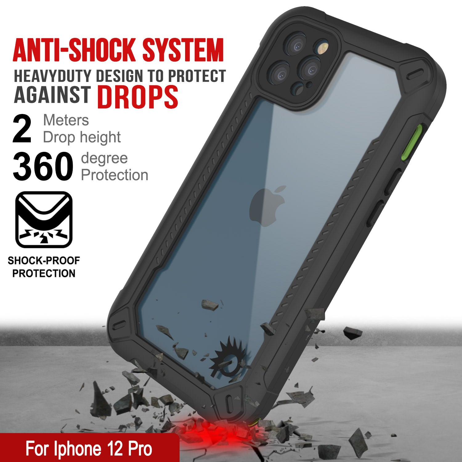 Capa à prova d'água IP68 para iPhone 12 Pro, Punkcase [Verde] [Série Maximus] [Ajuste Slim] [Certificado IP68] [Resistente a Choques] Capa Transparente com Protetor de Tela | Proteção Total