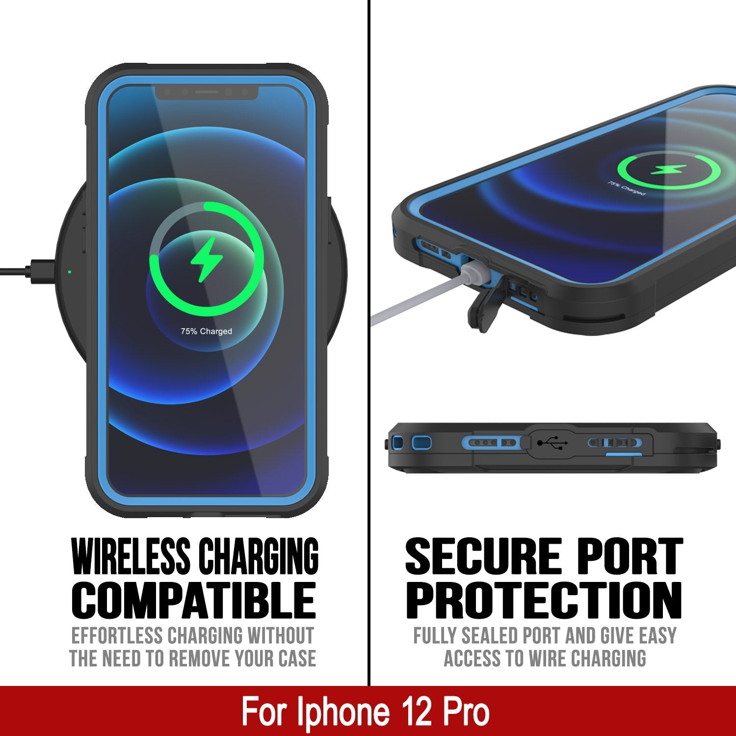 Capa à Prova d'Água IP68 para iPhone 12 Pro, Punkcase [Azul] [Série Maximus] [Slim Fit] [Certificado IP68] [À Prova de Choque] Capa Transparente com Protetor de Tela | Proteção Máxima