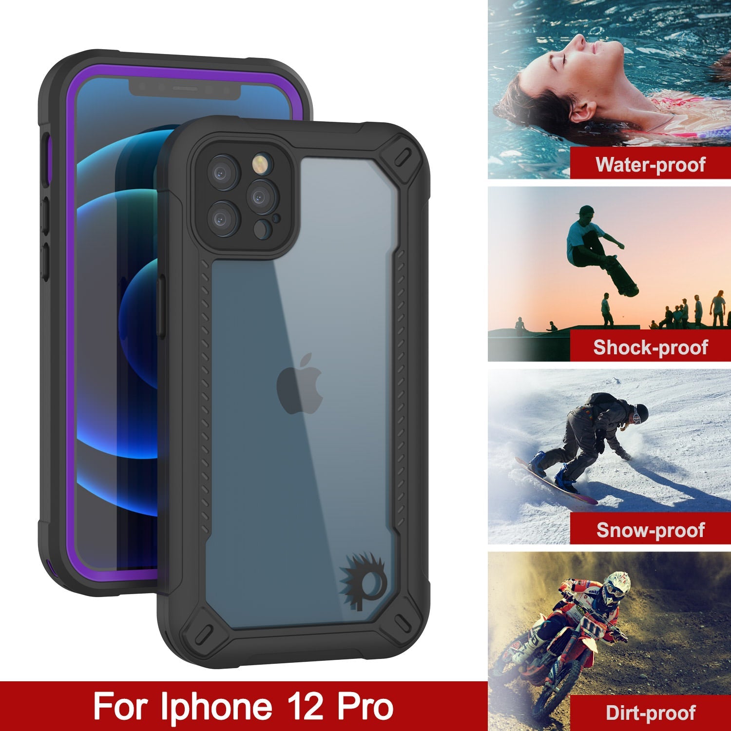Capa à prova d'água IP68 para iPhone 12 Pro, Punkcase [Roxo] [Série Maximus] [Ajuste Slim] [Certificado IP68] [Resistente a Choques] Tampa de Armadura Transparente com Protetor de Tela | Proteção Definitiva