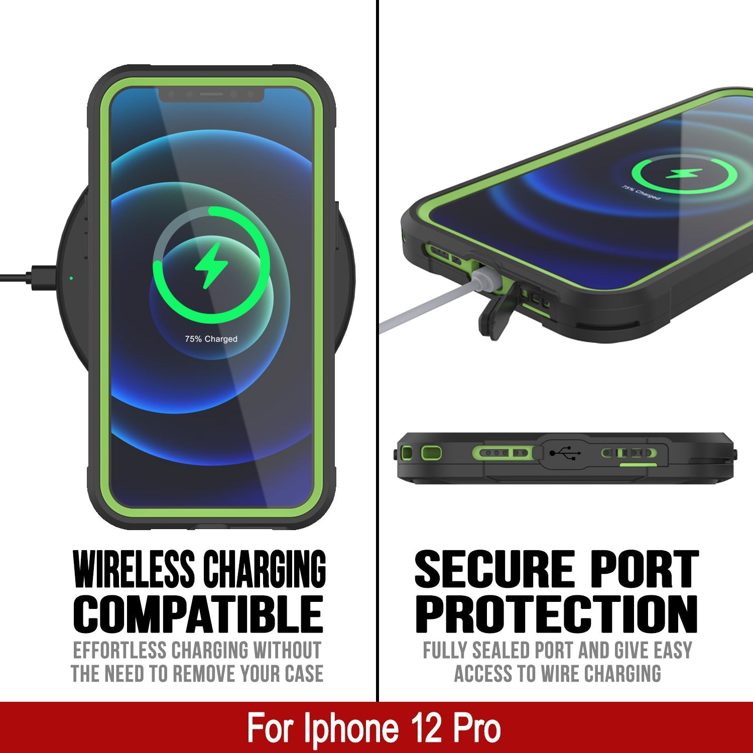 Capa à prova d'água IP68 para iPhone 12 Pro, Punkcase [Verde] [Série Maximus] [Ajuste Slim] [Certificado IP68] [Resistente a Choques] Capa Transparente com Protetor de Tela | Proteção Total