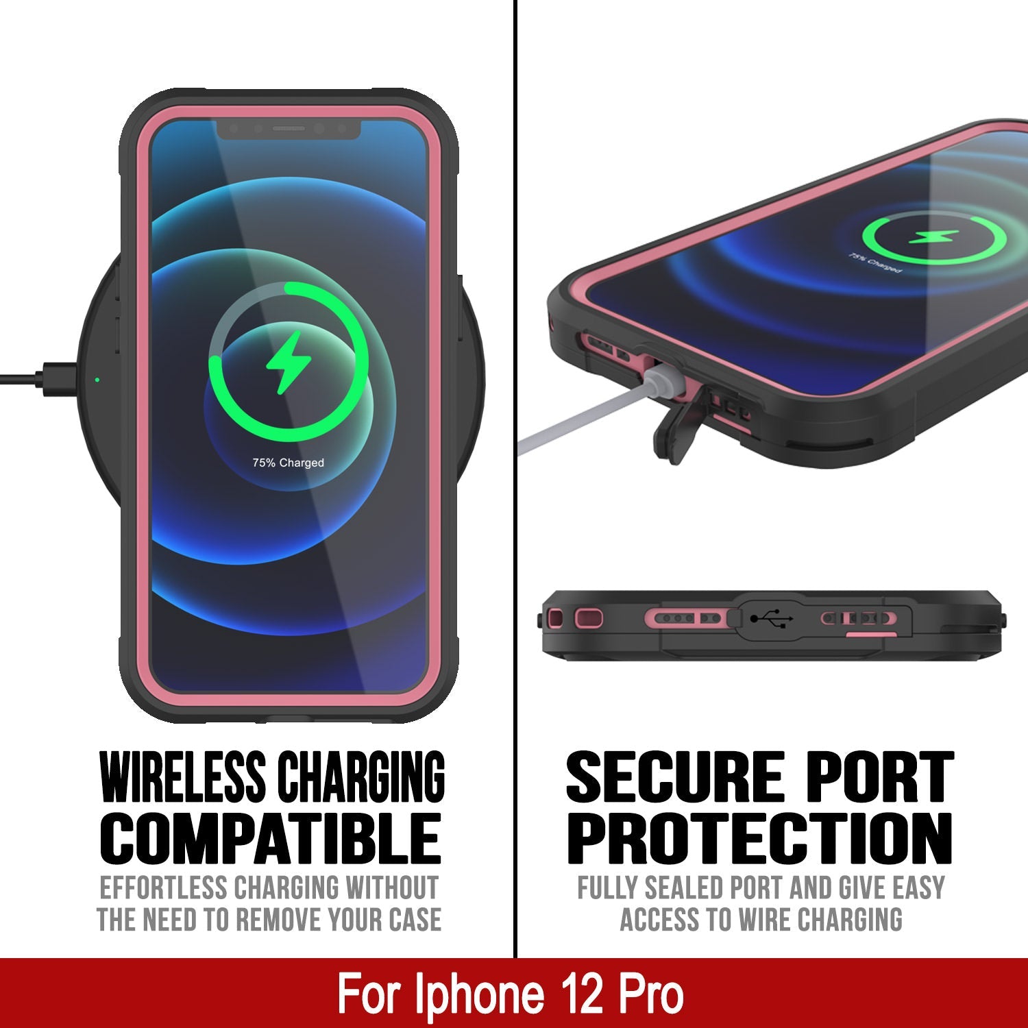 Capa à prova d'água IP68 para iPhone 12 Pro, Punkcase [rosa] [Série Maximus] [Ajuste Slim] [Certificado IP68] [À Prova de Choque] Cobertura de armadura transparente com protetor de tela | Proteção definitiva