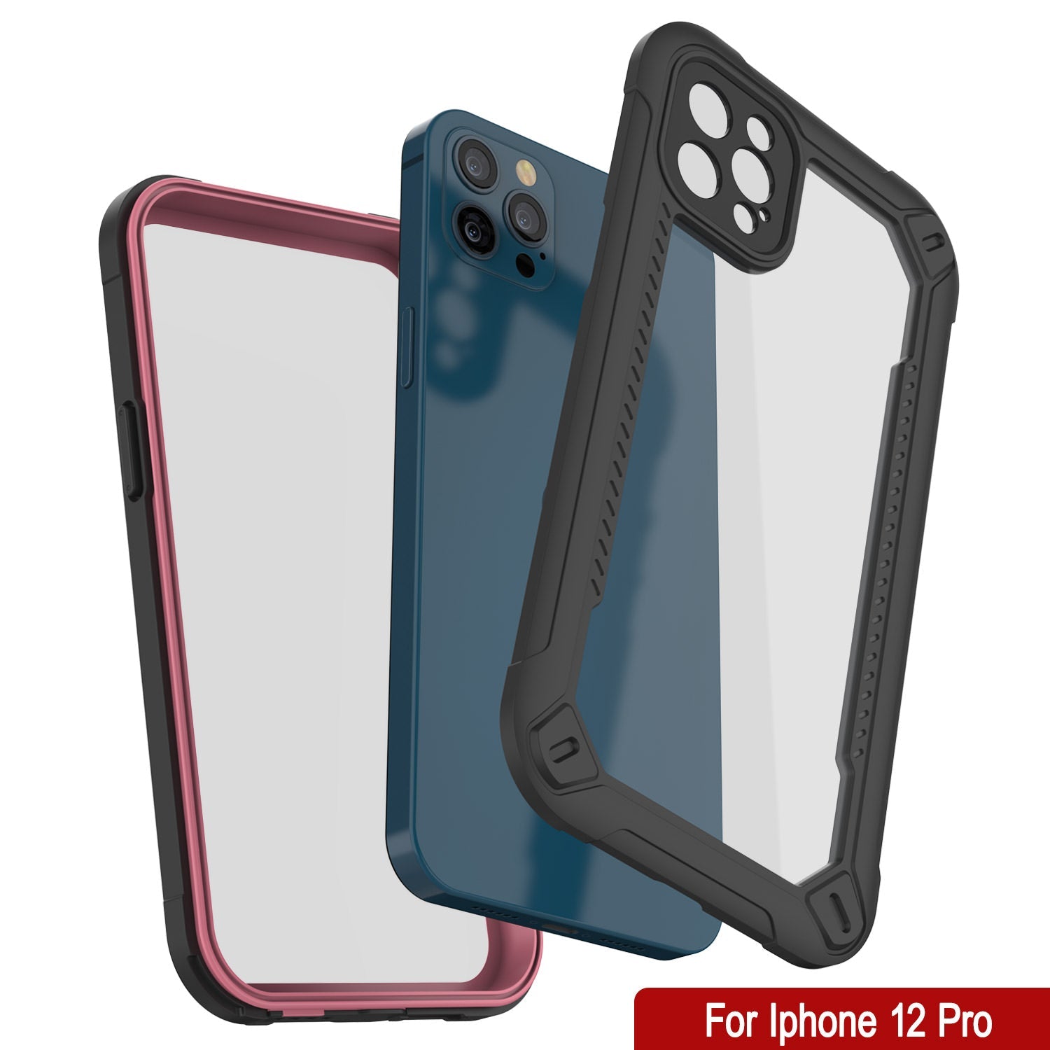 Capa à prova d'água IP68 para iPhone 12 Pro, Punkcase [rosa] [Série Maximus] [Ajuste Slim] [Certificado IP68] [À Prova de Choque] Cobertura de armadura transparente com protetor de tela | Proteção definitiva