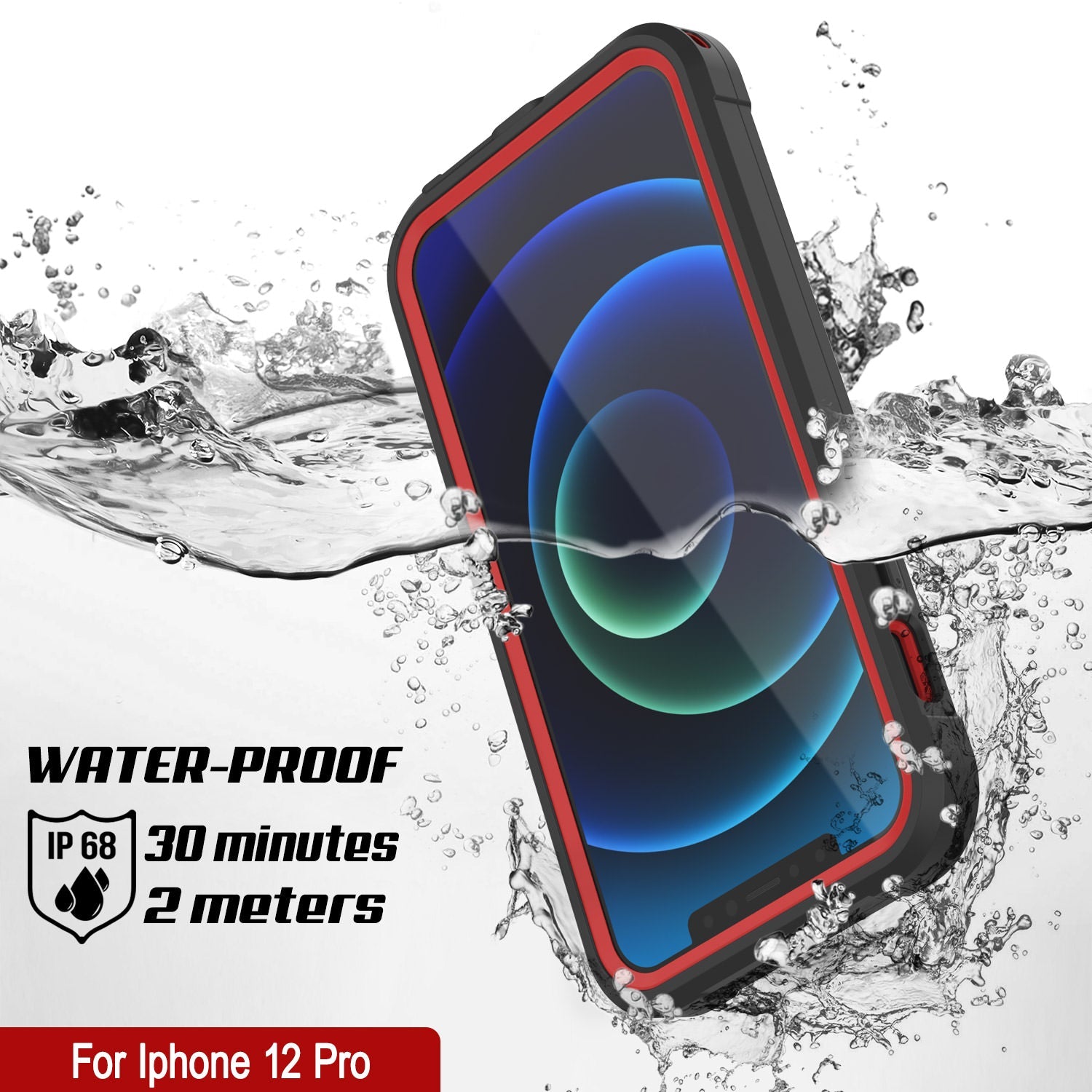 Capa à Prova d'Água IP68 para iPhone 12 Pro, Punkcase [vermelha] [Série Maximus] [Ajuste Fino] [Certificado IP68] [Resistente a Choques] Capa Transparente com Protetor de Tela | Proteção Total