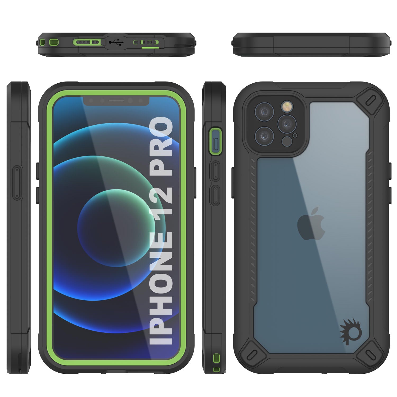 Capa à prova d'água IP68 para iPhone 12 Pro, Punkcase [Verde] [Série Maximus] [Ajuste Slim] [Certificado IP68] [Resistente a Choques] Capa Transparente com Protetor de Tela | Proteção Total