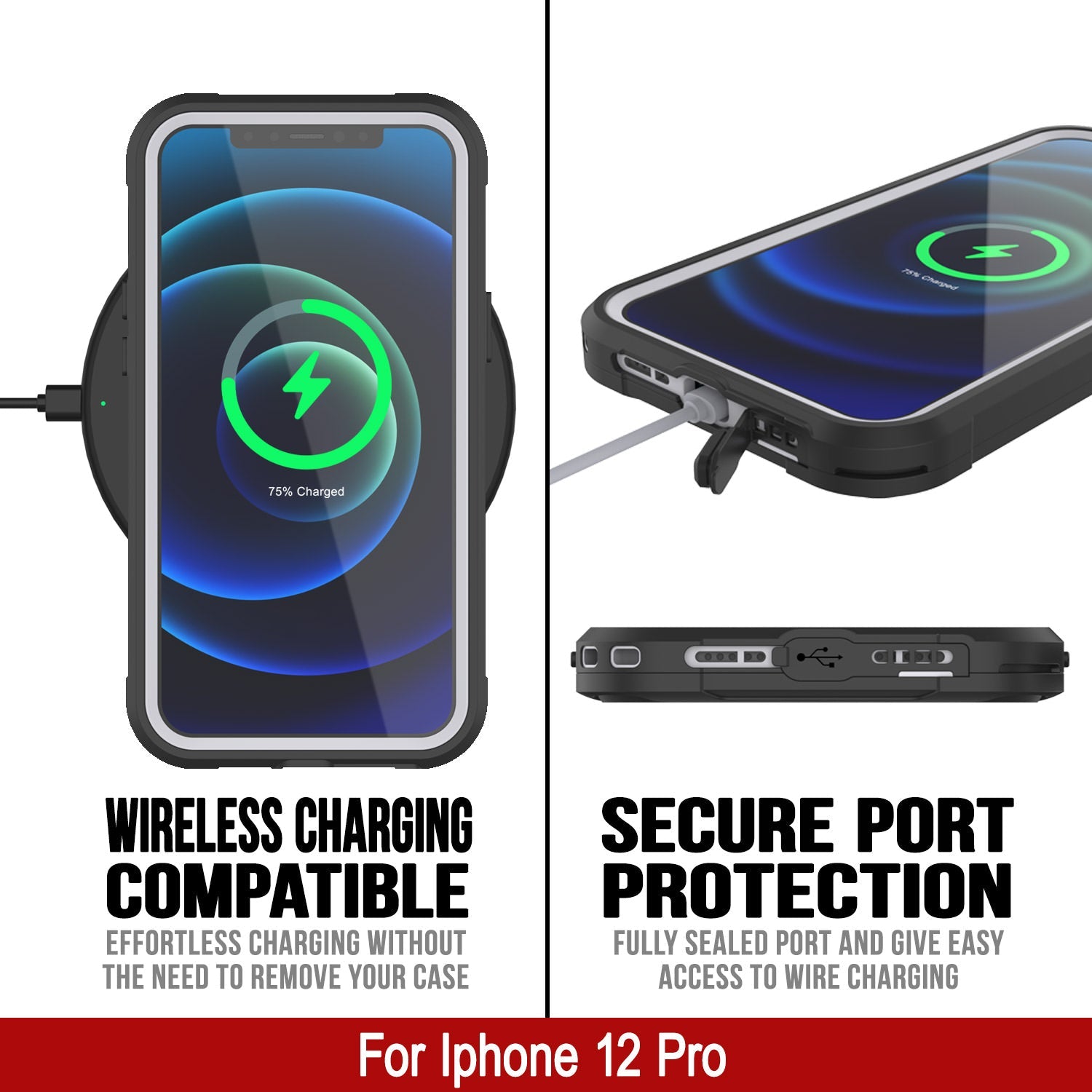 Capa à prova d'água IP68 para iPhone 12 Pro, Punkcase [branca] [Série Maximus] [Ajuste fino] [Certificado IP68] [Resistente a Choques] Capa Transparente de Armadura com Protetor de Tela | Proteção Total