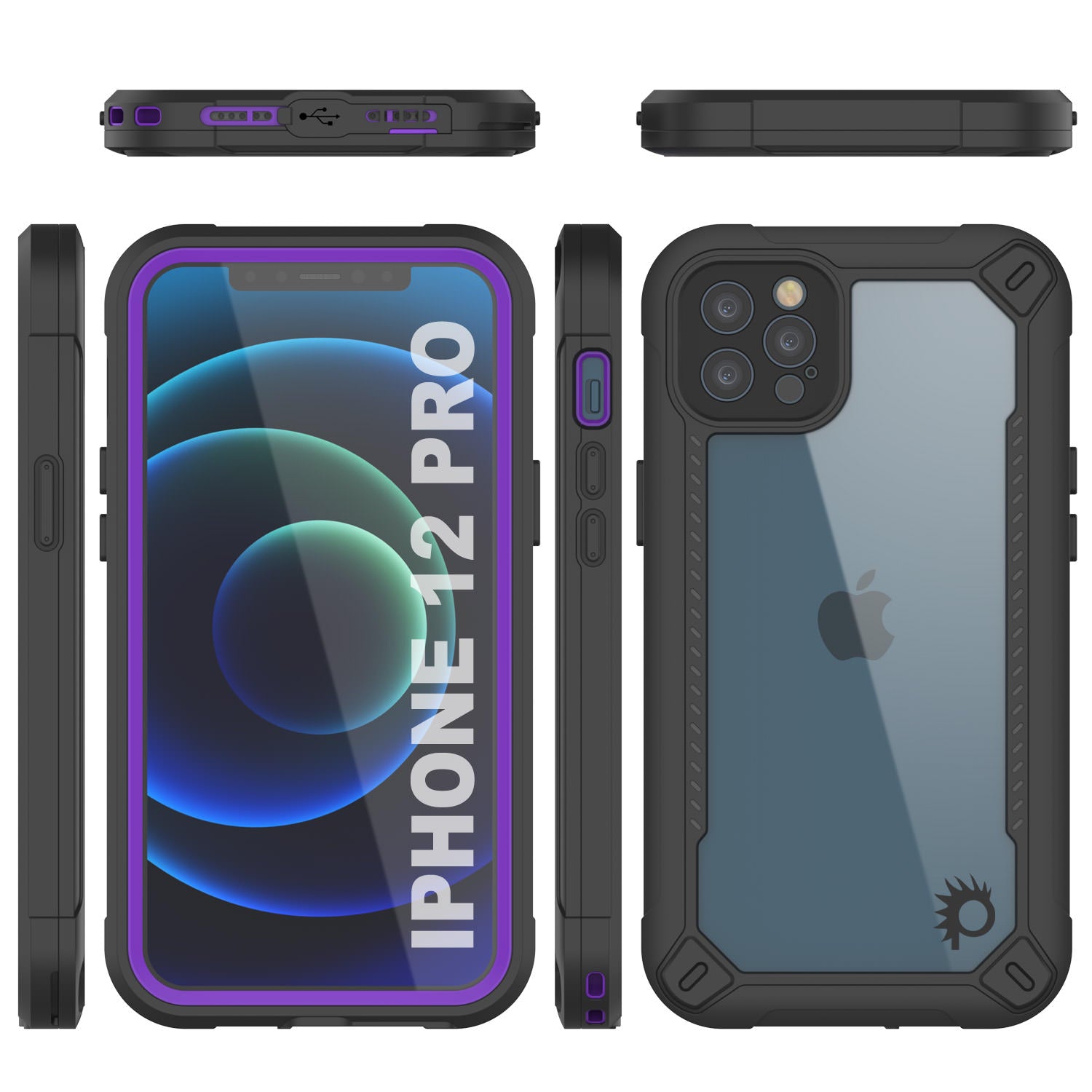 Capa à prova d'água IP68 para iPhone 12 Pro, Punkcase [Roxo] [Série Maximus] [Ajuste Slim] [Certificado IP68] [Resistente a Choques] Tampa de Armadura Transparente com Protetor de Tela | Proteção Definitiva