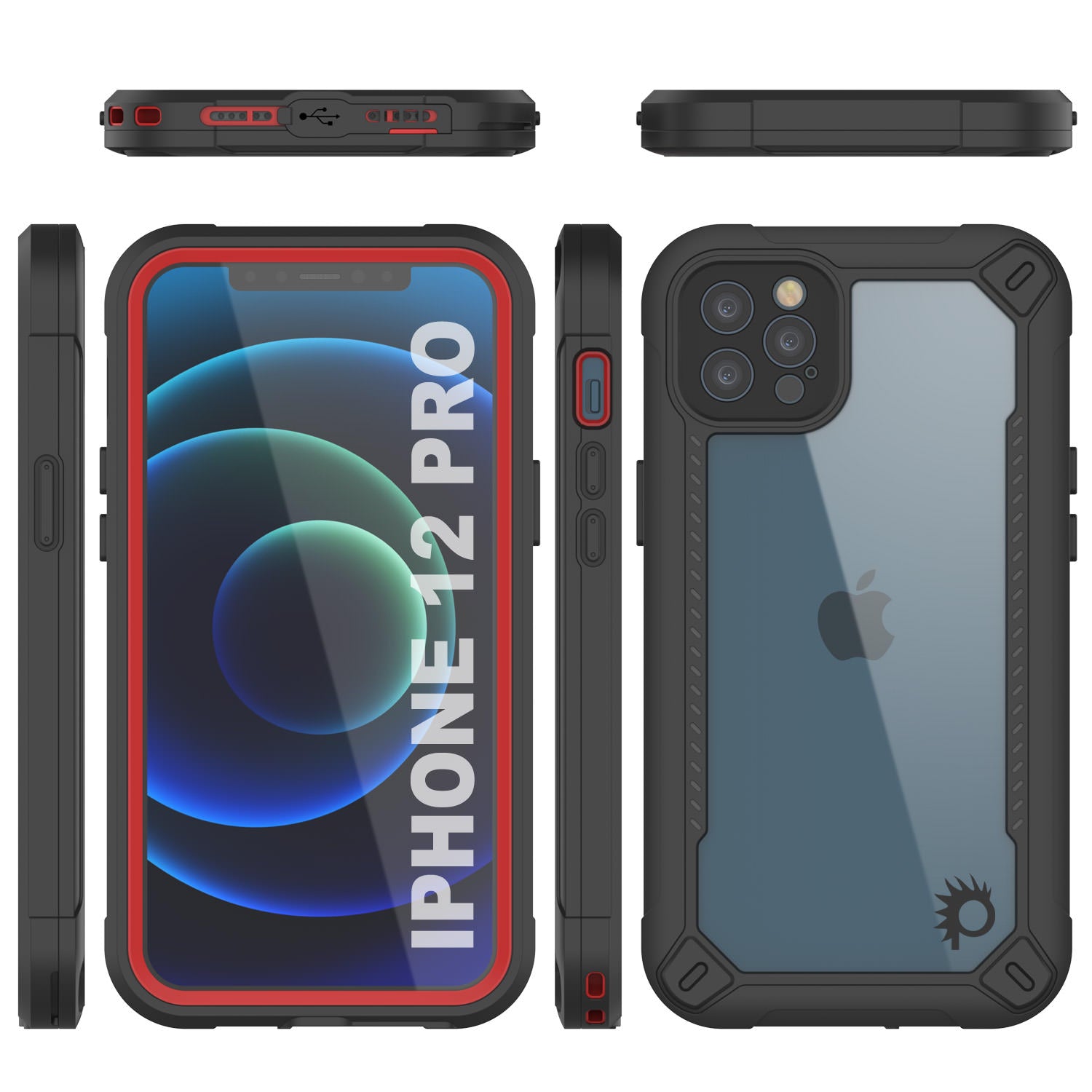 Capa à Prova d'Água IP68 para iPhone 12 Pro, Punkcase [vermelha] [Série Maximus] [Ajuste Fino] [Certificado IP68] [Resistente a Choques] Capa Transparente com Protetor de Tela | Proteção Total