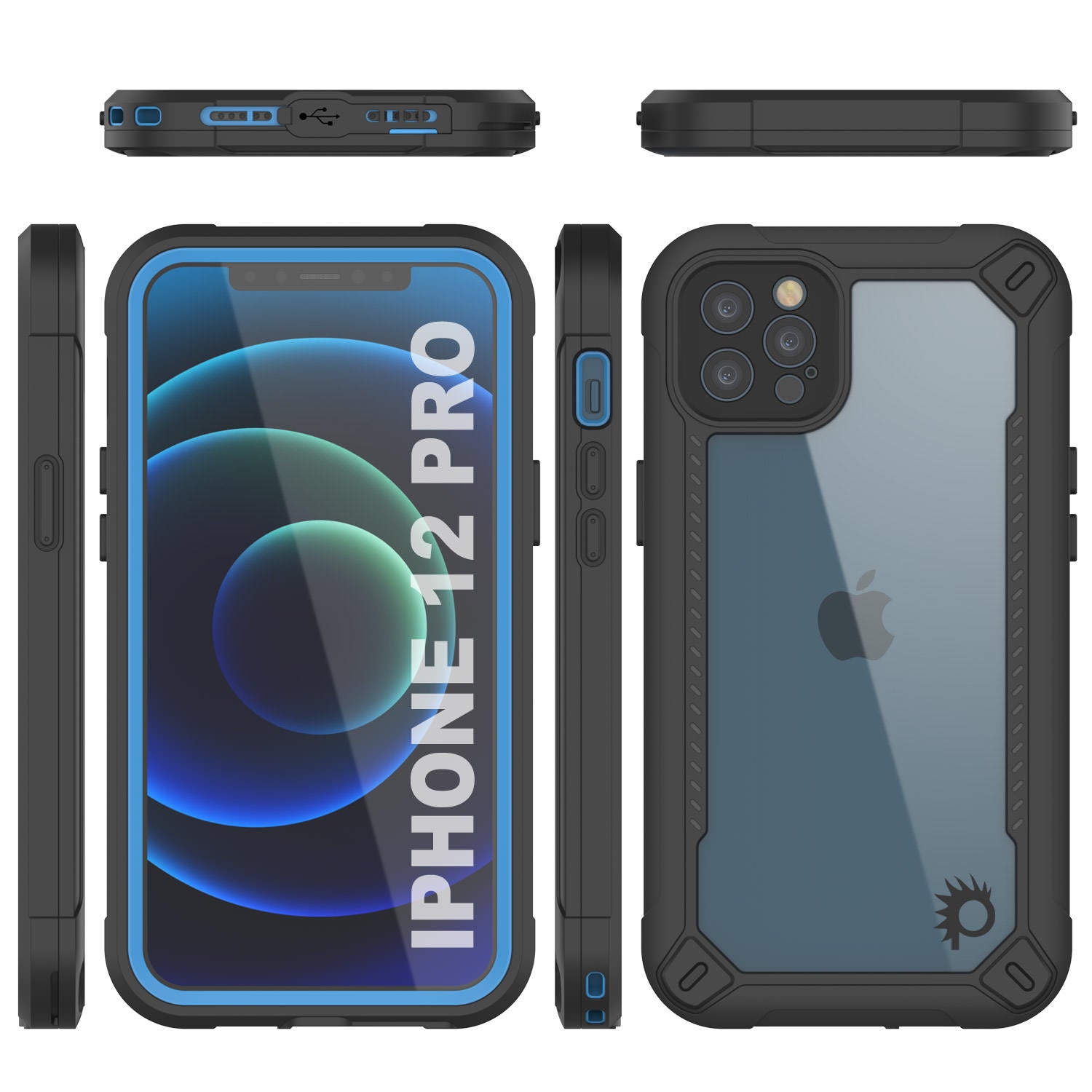 Capa à Prova d'Água IP68 para iPhone 12 Pro, Punkcase [Azul] [Série Maximus] [Slim Fit] [Certificado IP68] [À Prova de Choque] Capa Transparente com Protetor de Tela | Proteção Máxima