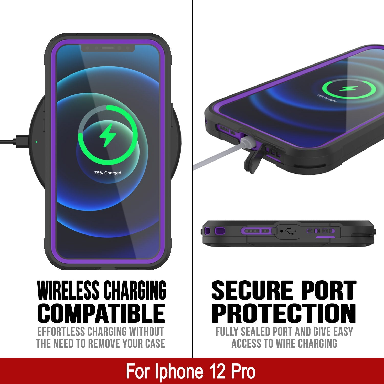 Capa à prova d'água IP68 para iPhone 12 Pro, Punkcase [Roxo] [Série Maximus] [Ajuste Slim] [Certificado IP68] [Resistente a Choques] Tampa de Armadura Transparente com Protetor de Tela | Proteção Definitiva