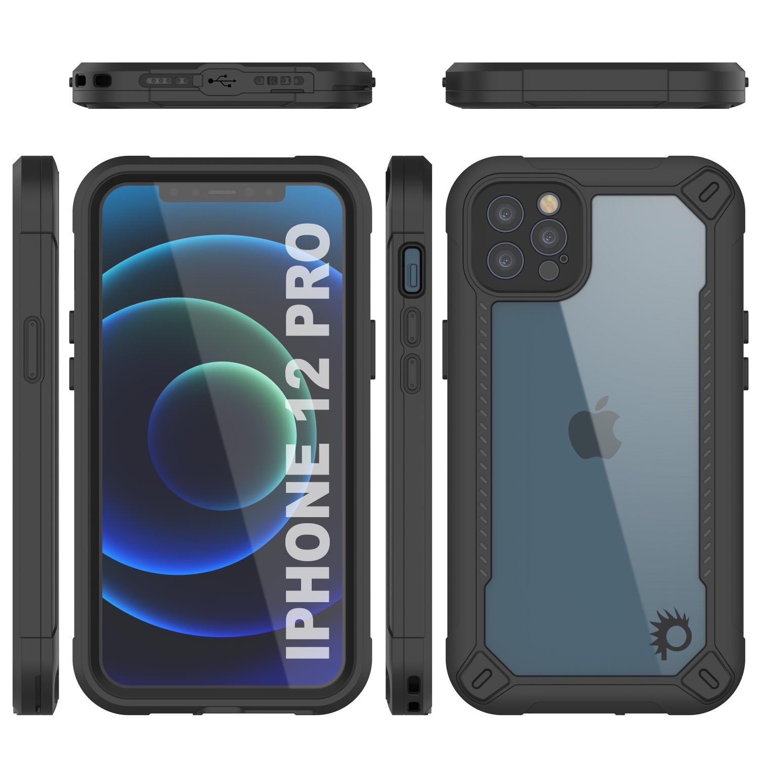 Capa à prova d'água IP68 para iPhone 12 Pro, Punkcase [Preto] [Série Maximus] [Slim Fit] [Certificado IP68] [Resistente a Impactos] Capa Armor Transparente com Protetor de Tela | Proteção Total