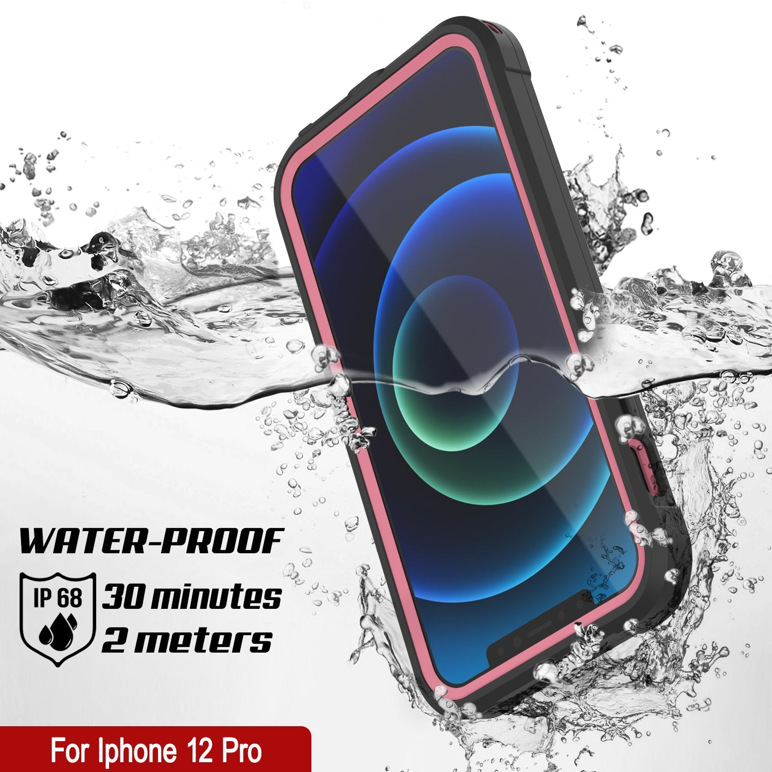Capa à prova d'água IP68 para iPhone 12 Pro, Punkcase [rosa] [Série Maximus] [Ajuste Slim] [Certificado IP68] [À Prova de Choque] Cobertura de armadura transparente com protetor de tela | Proteção definitiva