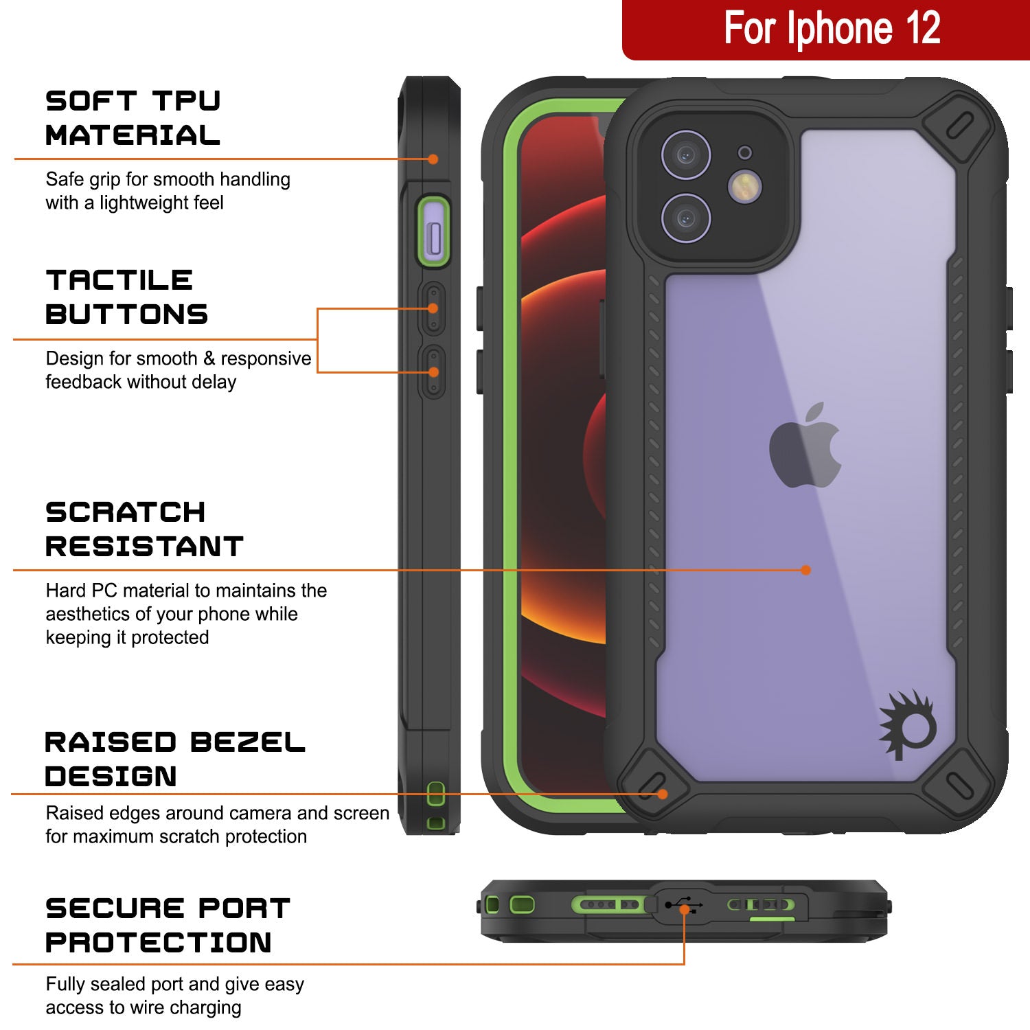 Capa à prova d'água IP68 para iPhone 12, Punkcase [Verde] [Série Maximus] [Ajuste Slim] [Certificado IP68] [Resistente a Choques] Capa transparente de armadura protetora com protetor de tela | Proteção final