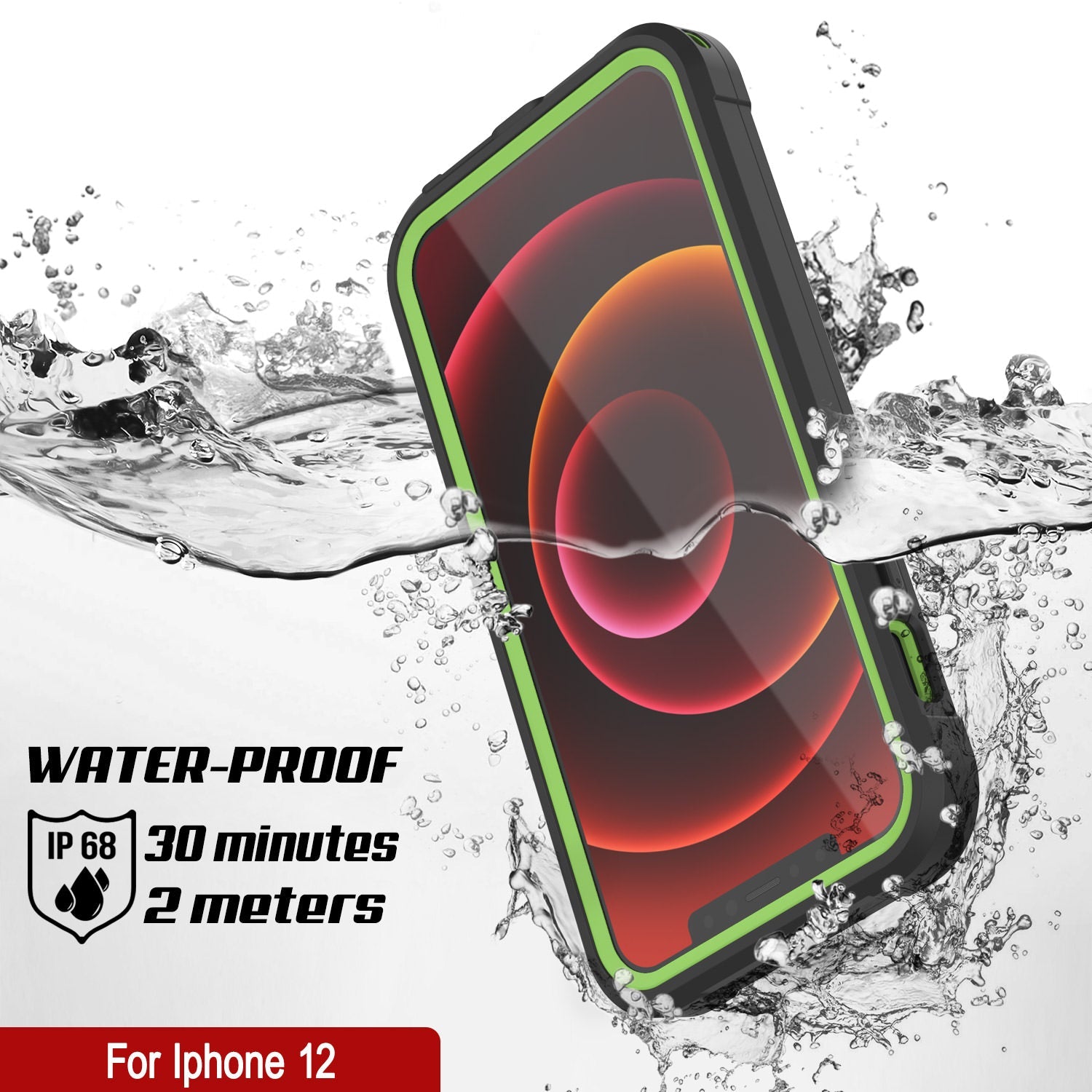 Capa à prova d'água IP68 para iPhone 12, Punkcase [Verde] [Série Maximus] [Ajuste Slim] [Certificado IP68] [Resistente a Choques] Capa transparente de armadura protetora com protetor de tela | Proteção final