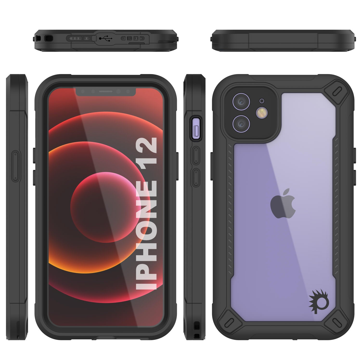Capa à prova d'água para iPhone 12 IP68, Punkcase [Preto] [Série Maximus] [Ajuste Slim] [Certificado IP68] [À Prova de Choque] Capa de Armadura Transparente com Protetor de Tela | Proteção Total