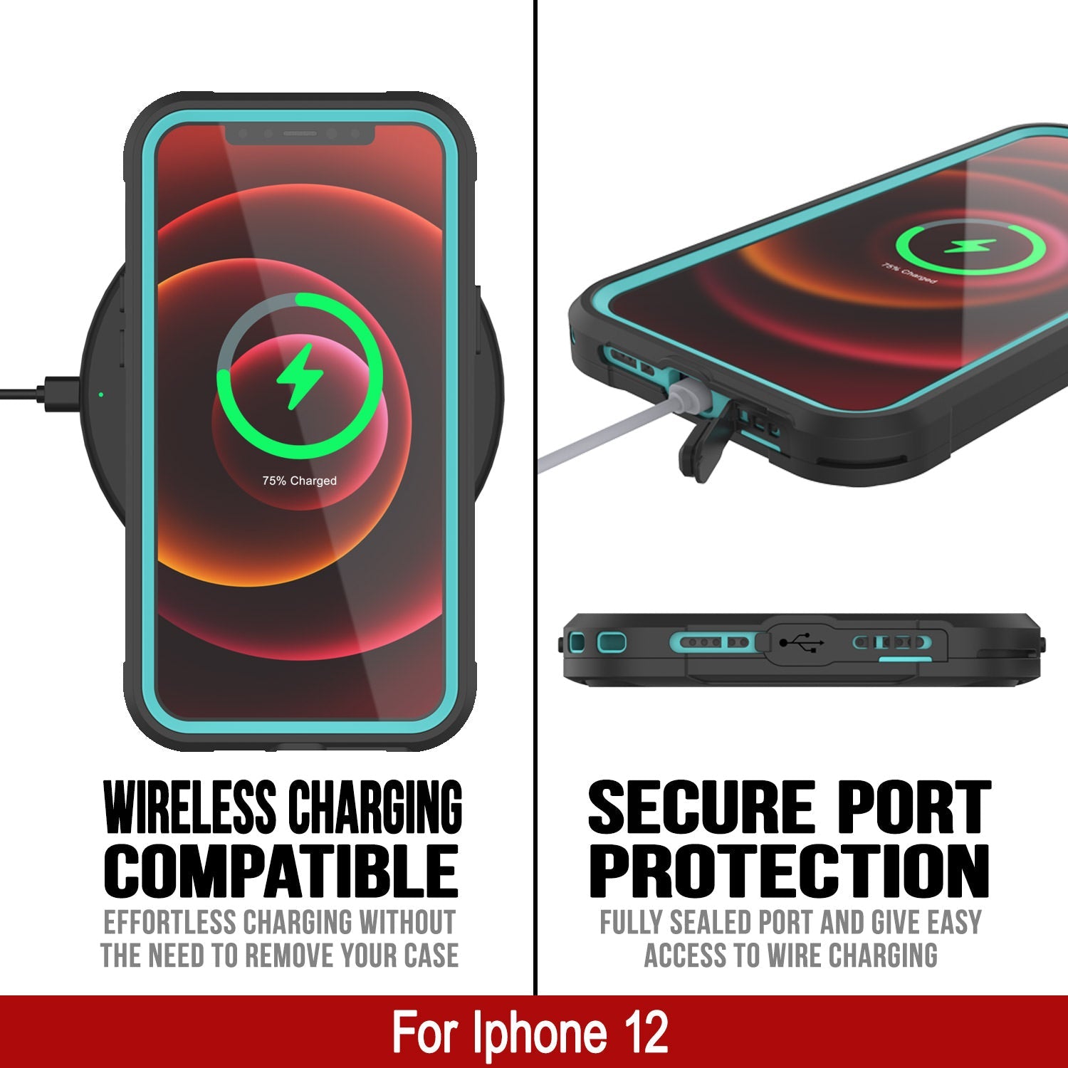 Capa à prova d'água IP68 para iPhone 12, Punkcase [teal] [Série Maximus] [Ajuste Slim] [Certificado IP68] [À prova de choque] Capa transparente com protetor de tela | Proteção máxima