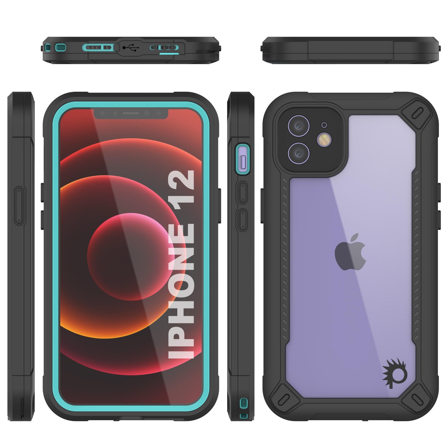 Capa à prova d'água IP68 para iPhone 12, Punkcase [teal] [Série Maximus] [Ajuste Slim] [Certificado IP68] [À prova de choque] Capa transparente com protetor de tela | Proteção máxima