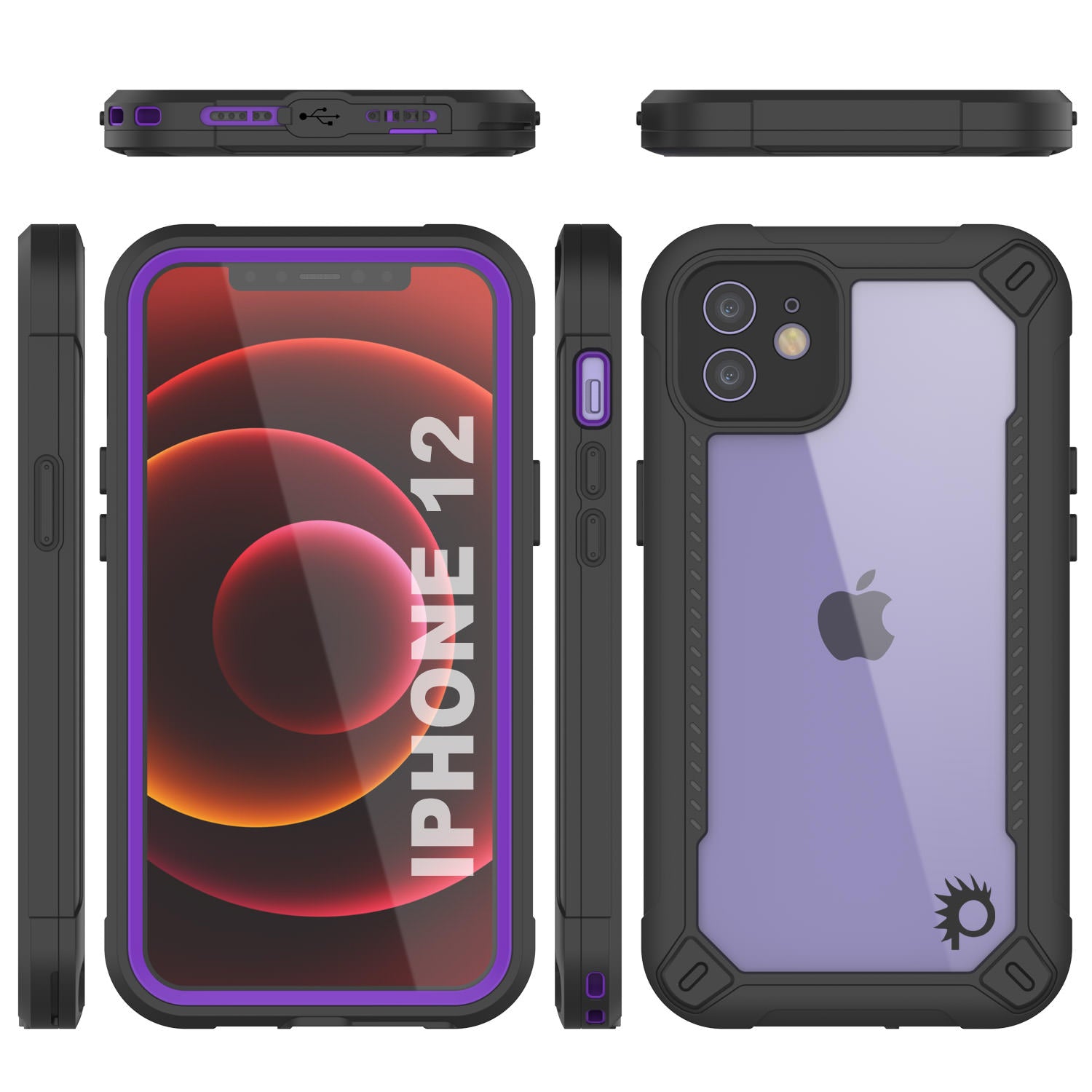 Capa à prova d'água IP68 para iPhone 12, Punkcase [roxa] [Série Maximus] [Ajuste fino] [Certificado IP68] [Resistente a choques] Capa de armadura transparente com protetor de tela | Proteção máxima