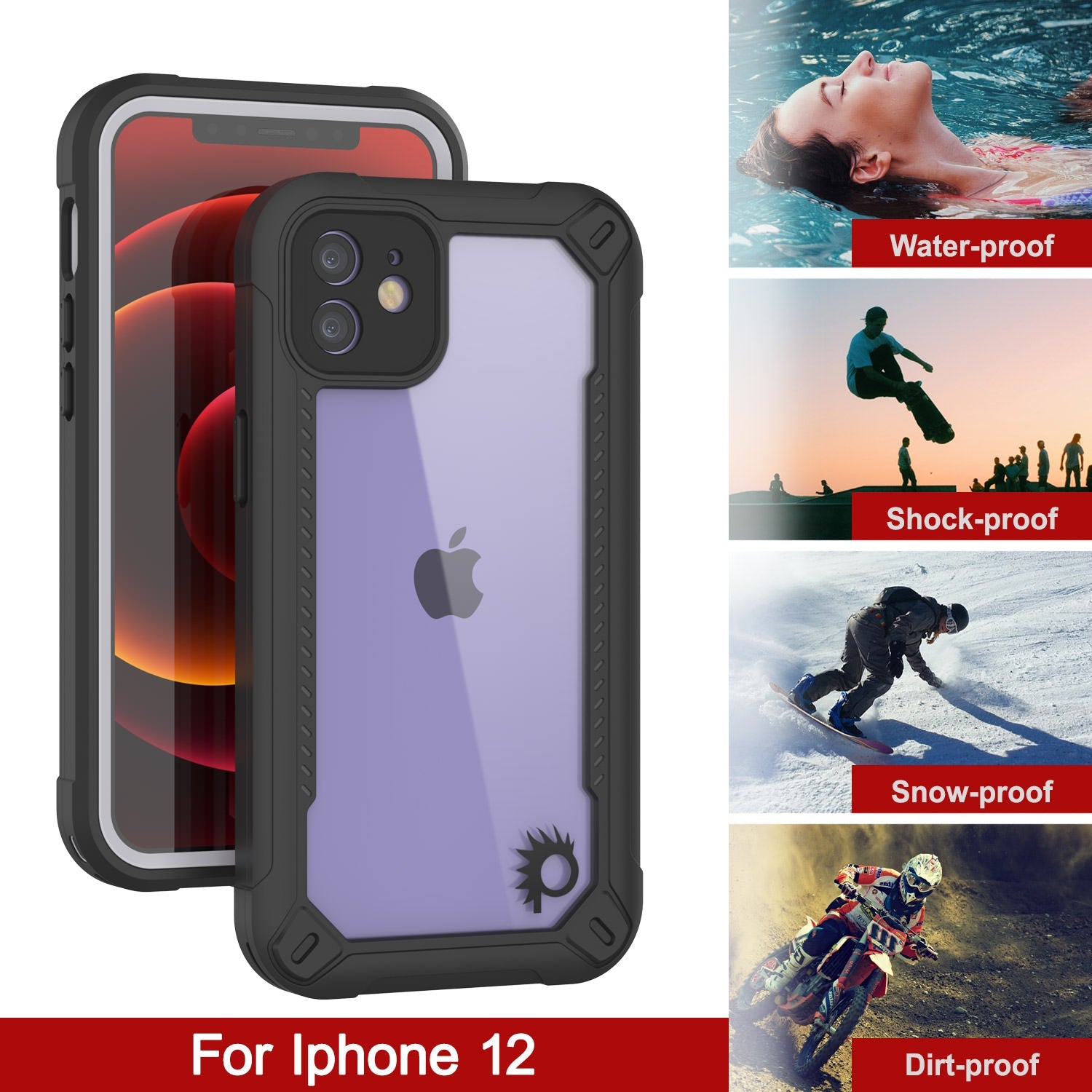 Capa resistente à água IP68 para iPhone 12, Punkcase [branco] [Série Maximus] [Ajuste fino] [Certificado IP68] [Resistente a choques] Capa clara de armadura com protetor de tela | Proteção máxima.