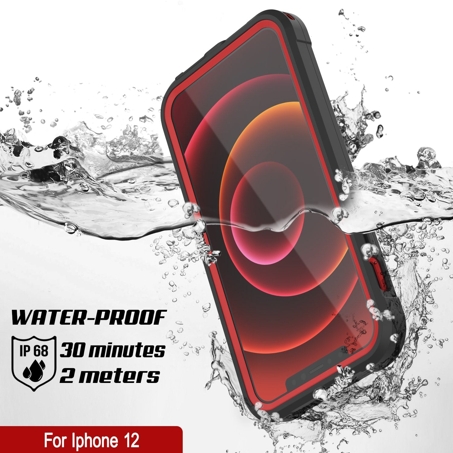 Capa à prova d'água IP68 para iPhone 12, Punkcase [vermelha] [Série Maximus] [Ajuste Slim] [Certificado IP68] [Resistente a Choques] Capa Transparente com Protetor de Tela | Proteção Máxima