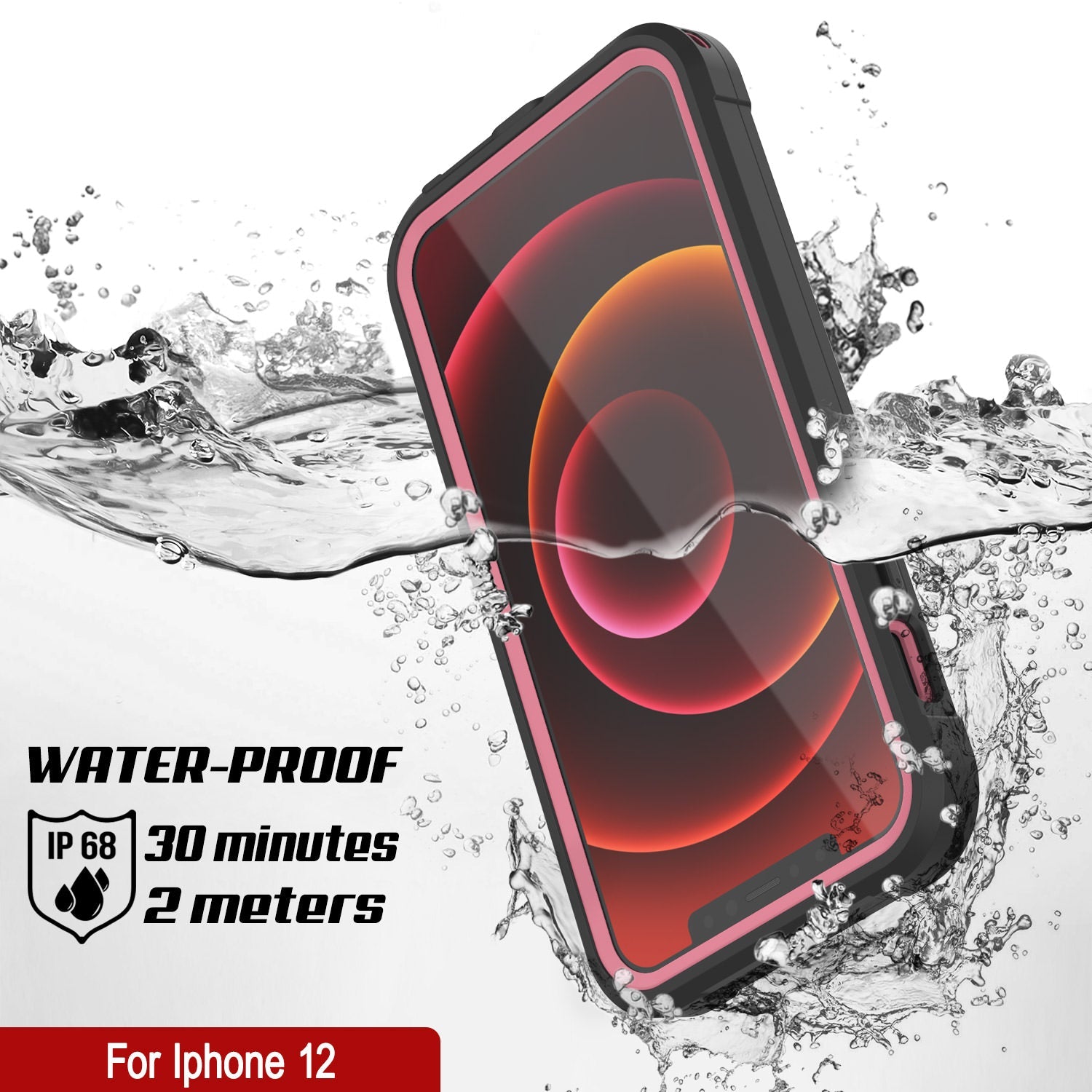 Capa à prova d'água IP68 para iPhone 12, Punkcase [pink] [Série Maximus] [Slim Fit] [Certificado IP68] [À prova de choque] Capa transparente de armadura com protetor de tela | Proteção total