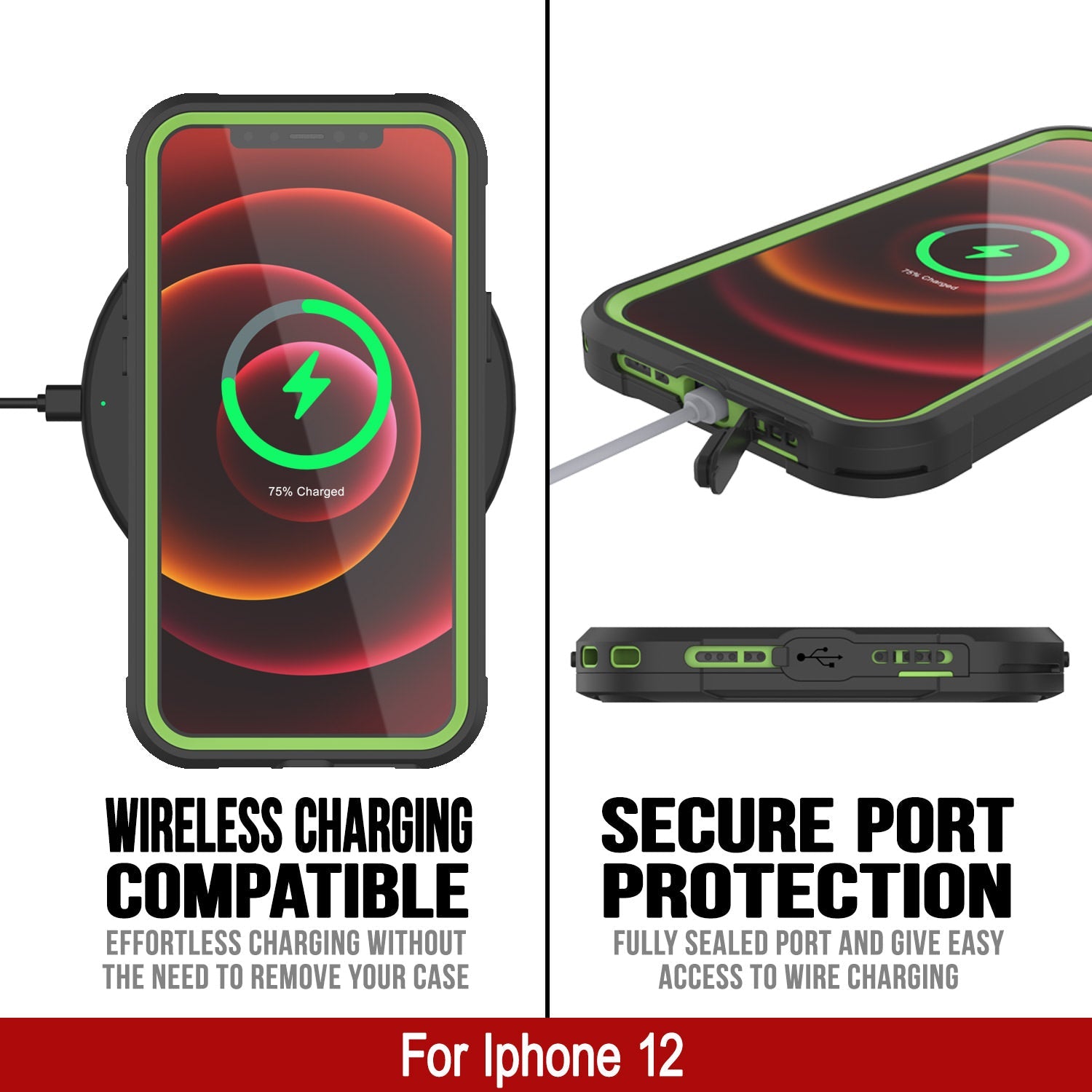 Capa à prova d'água IP68 para iPhone 12, Punkcase [Verde] [Série Maximus] [Ajuste Slim] [Certificado IP68] [Resistente a Choques] Capa transparente de armadura protetora com protetor de tela | Proteção final