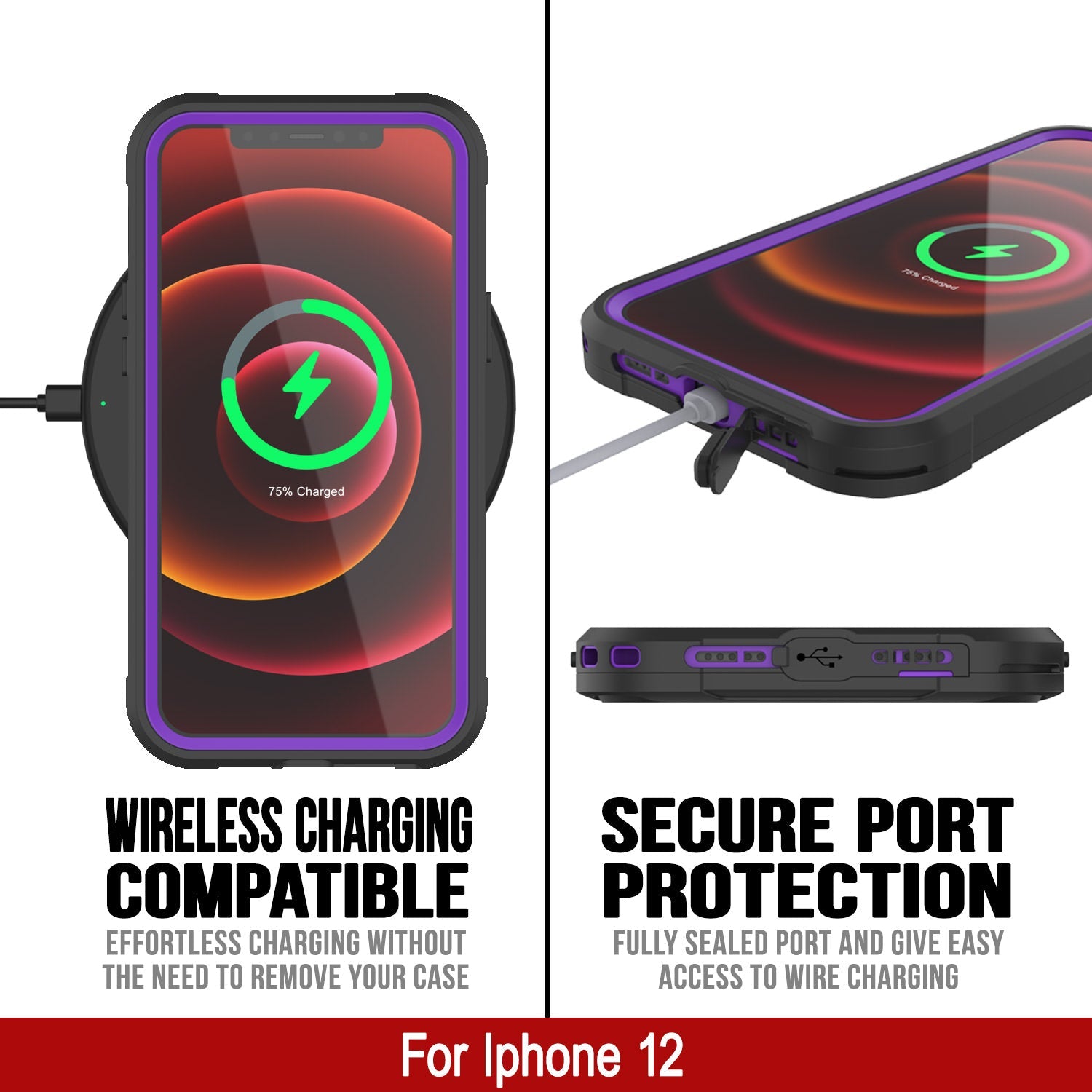 Capa à prova d'água IP68 para iPhone 12, Punkcase [roxa] [Série Maximus] [Ajuste fino] [Certificado IP68] [Resistente a choques] Capa de armadura transparente com protetor de tela | Proteção máxima