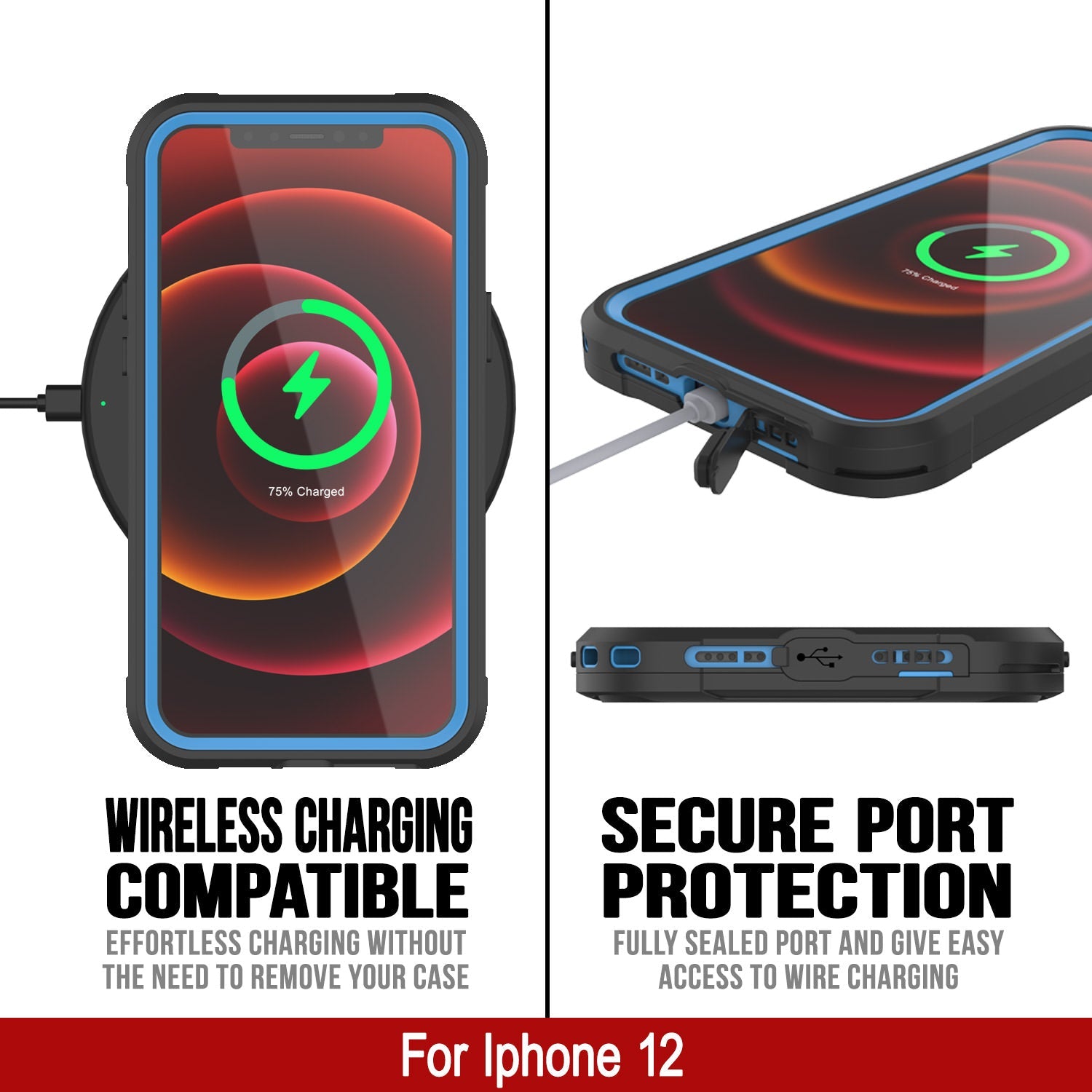 Capa à Prova d'Água IP68 para iPhone 12, Punkcase [Azul] [Série Maximus] [Ajuste Slim] [Certificado IP68] [Resistente a Choques] Capa Transparente de Armadura com Protetor de Tela | Proteção Total