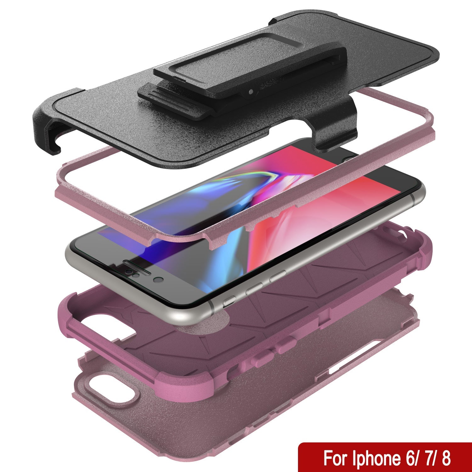 Punkcase for iPhone 8 Belt Clip Multilayer Holster Case [Patron Series] [Pink]
