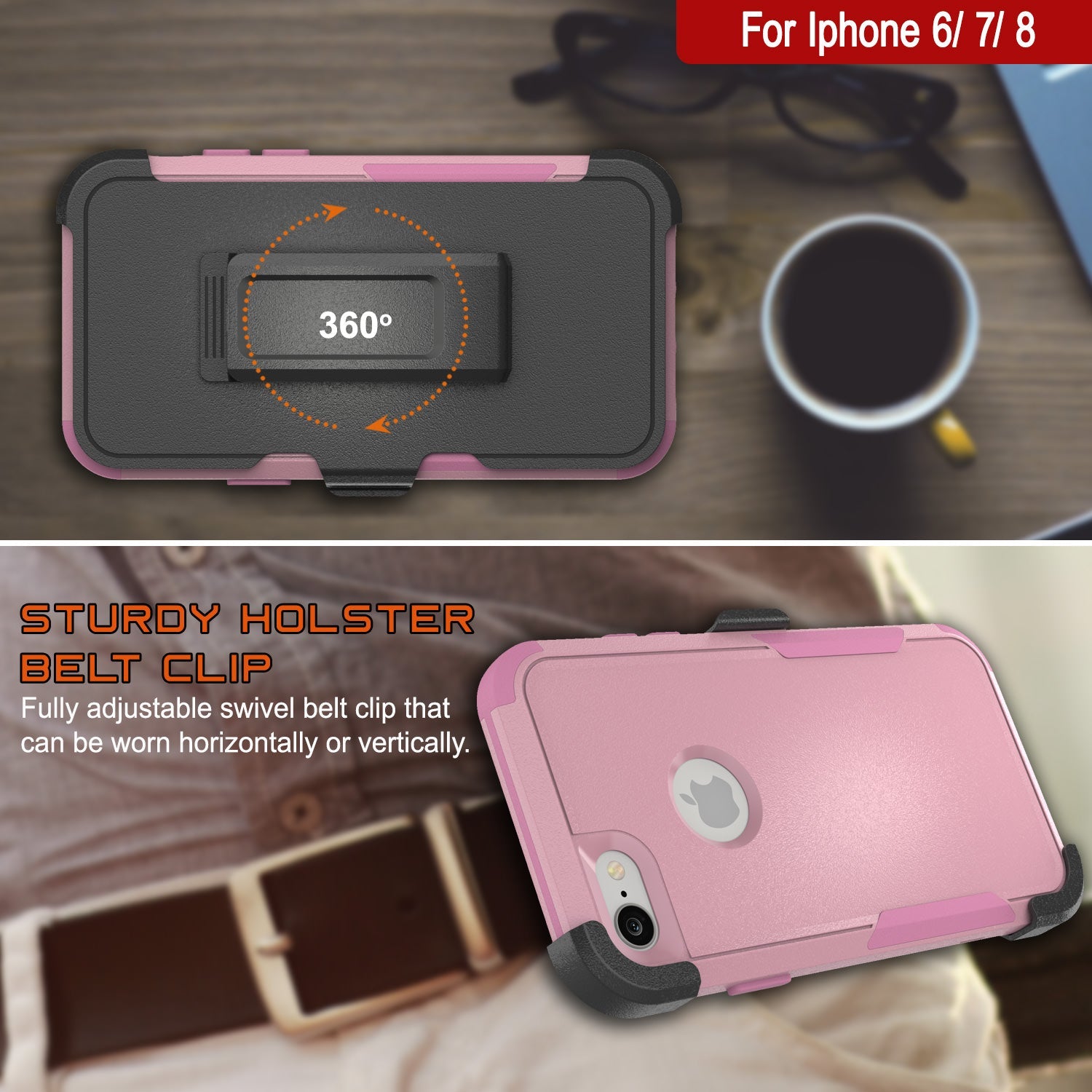 Punkcase for iPhone 8 Belt Clip Multilayer Holster Case [Patron Series] [Pink]