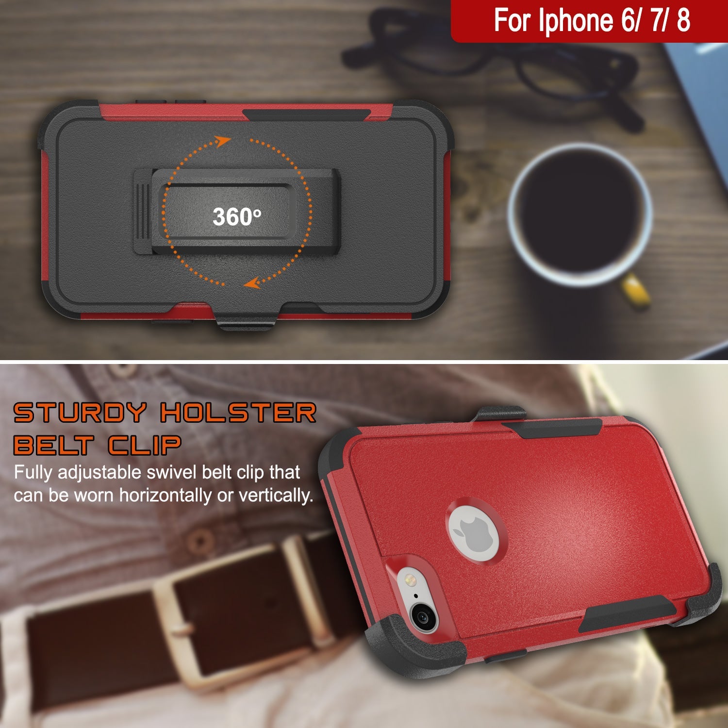 Punkcase for iPhone 7 Belt Clip Multilayer Holster Case [Patron Series] [Red-Black]